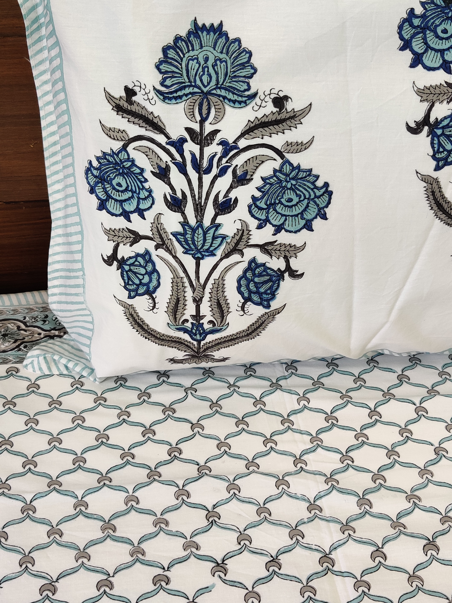 Jaipuri Block Print Bedsheet - Grey Jaal Hand Block Print Cotton Double