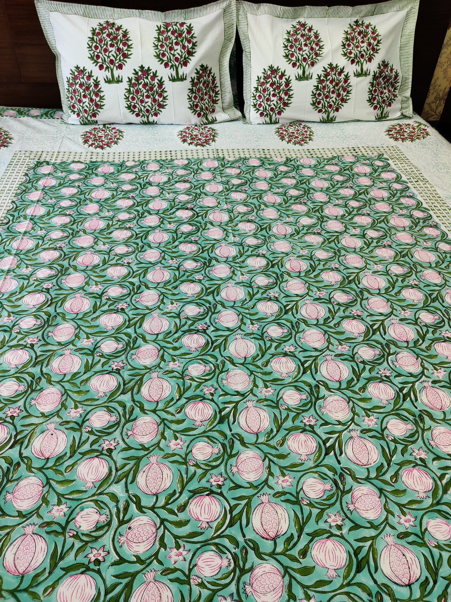 Jaipuri Block Print Bedsheet - Anaar Hand Block Print Cotton King Size