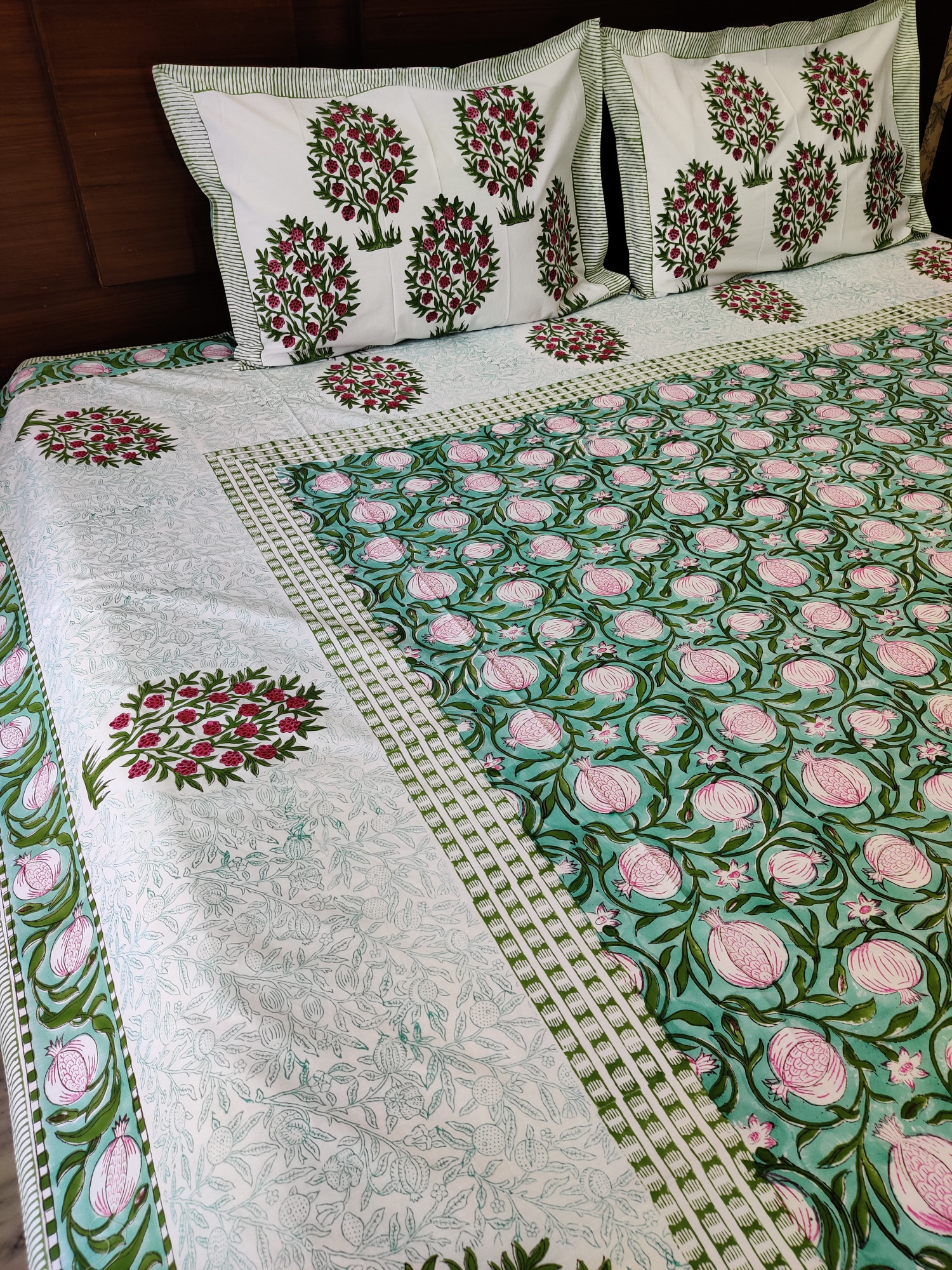 Jaipuri Block Print Bedsheet - Anaar Hand Block Print Cotton King Size