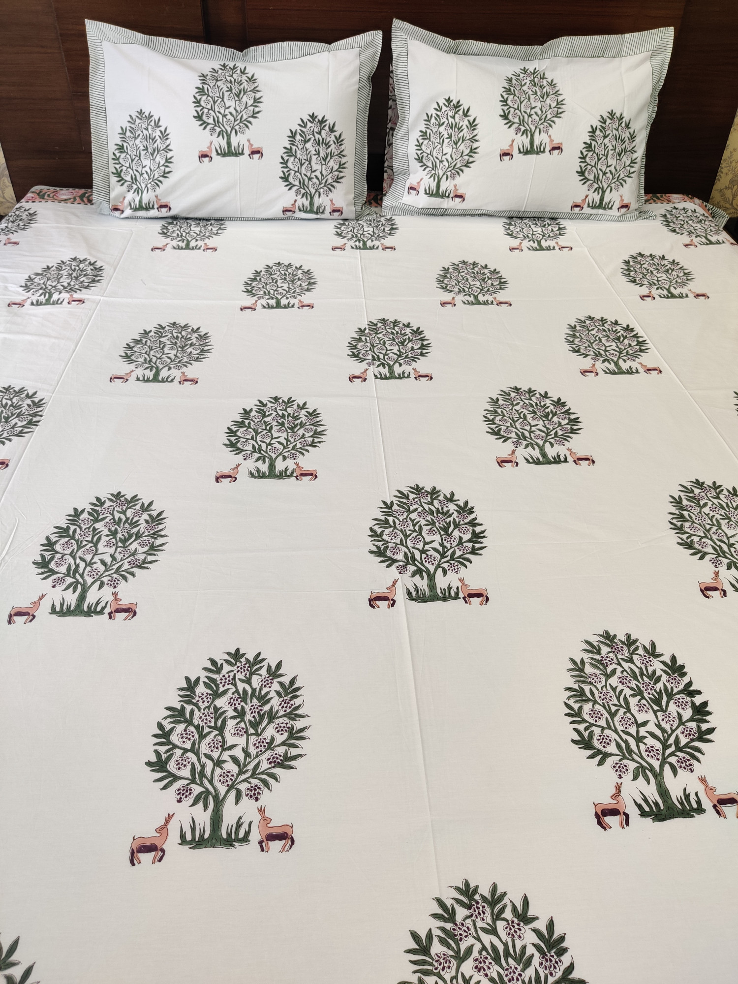 Jaipuri Block Print Bedsheet - Deer Hand Block Print Cotton Double