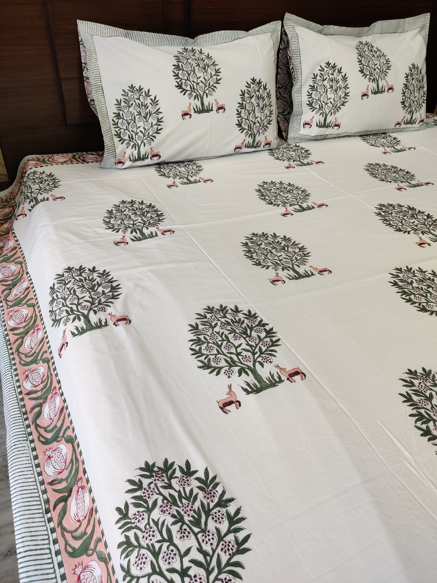 Jaipuri Block Print Bedsheet - Deer Hand Block Print Cotton Double