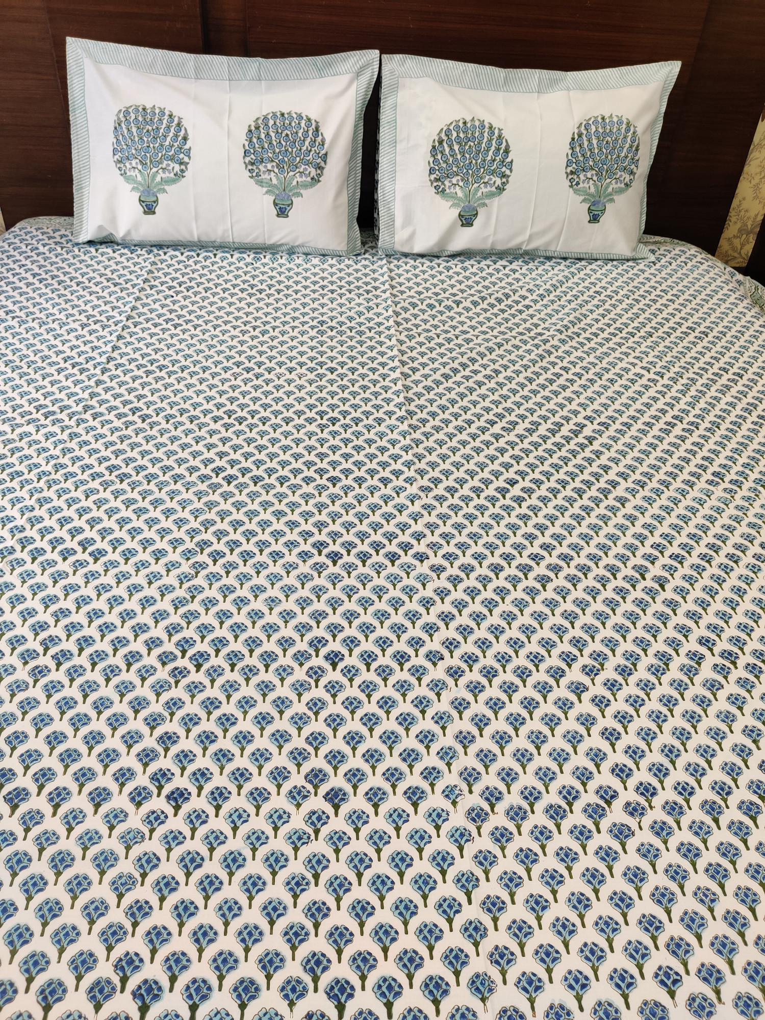 Jaipuri Block Print Bedsheet - Feather Small Boota Hand Block Print Cotton King Size
