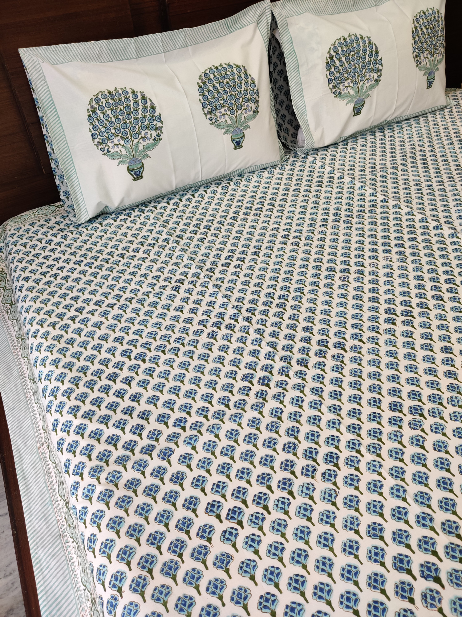 Jaipuri Block Print Bedsheet - Feather Small Boota Hand Block Print Cotton King Size