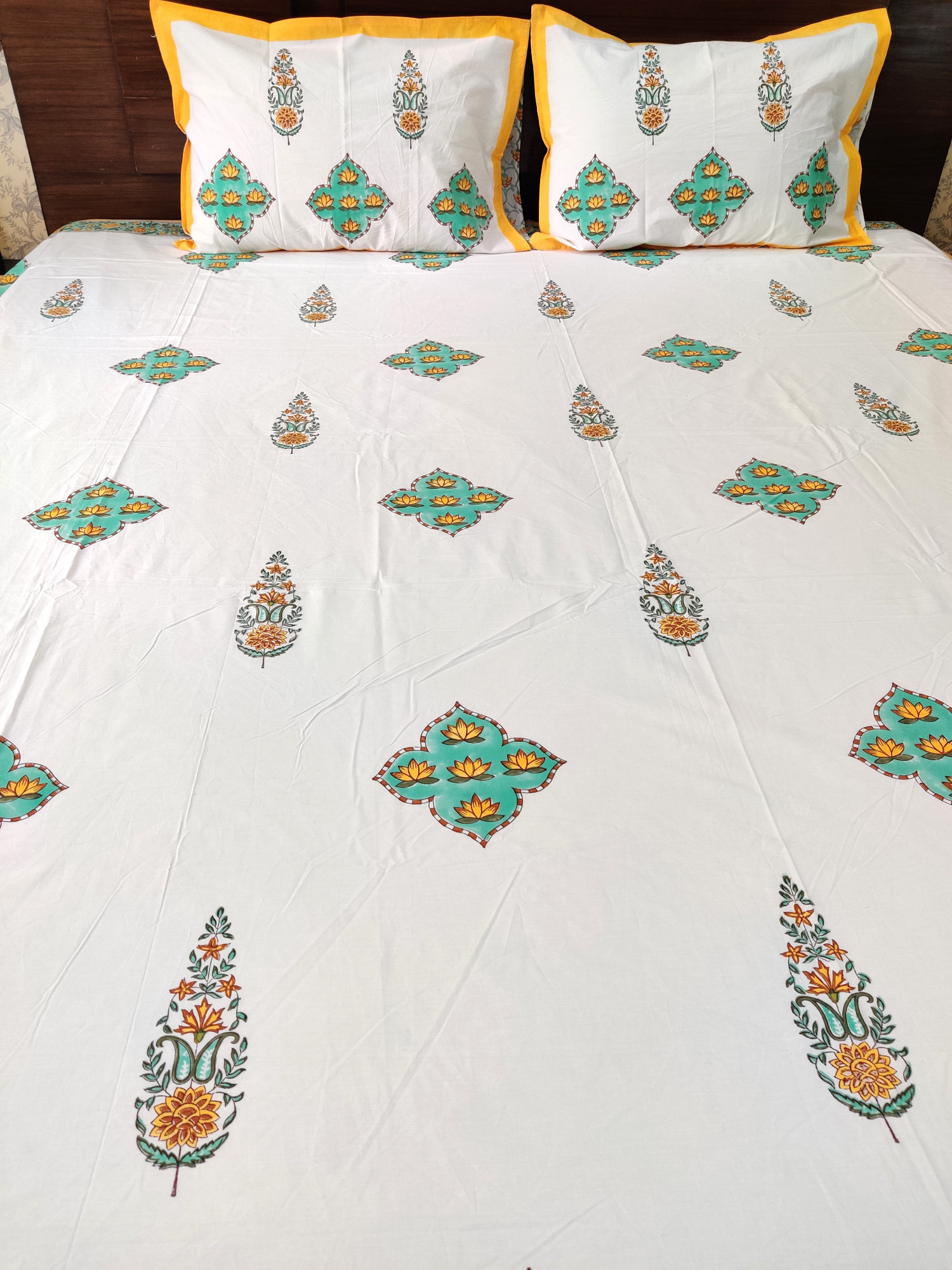 Jaipuri Block Print Bedsheet - Sunkissed Hand Block Print Cotton King Size