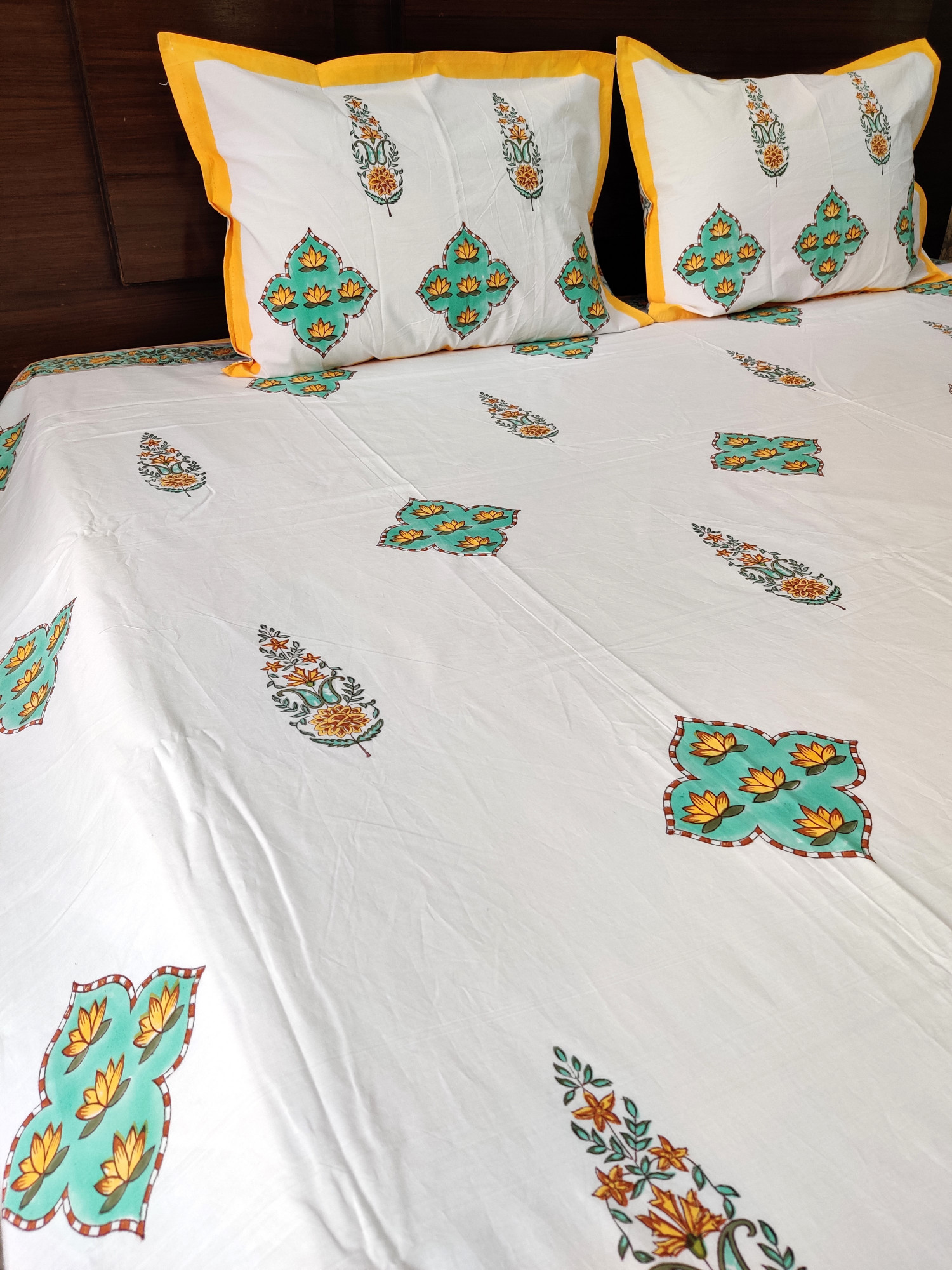 Jaipuri Block Print Bedsheet - Sunkissed Hand Block Print Cotton King Size