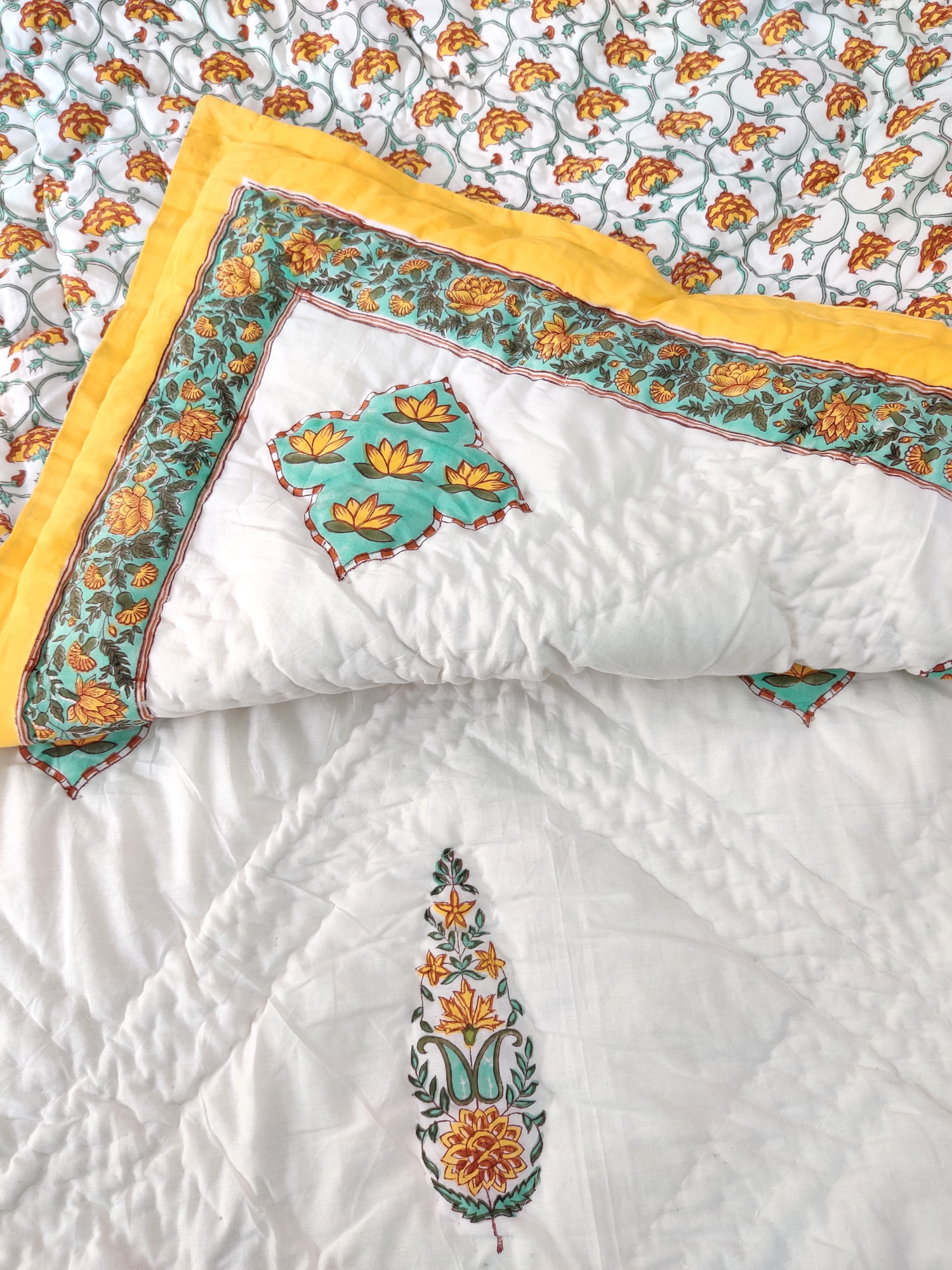 Hand Block Print Mulmul Quilt - Sunkissed Soft Jaipuri Razai Double