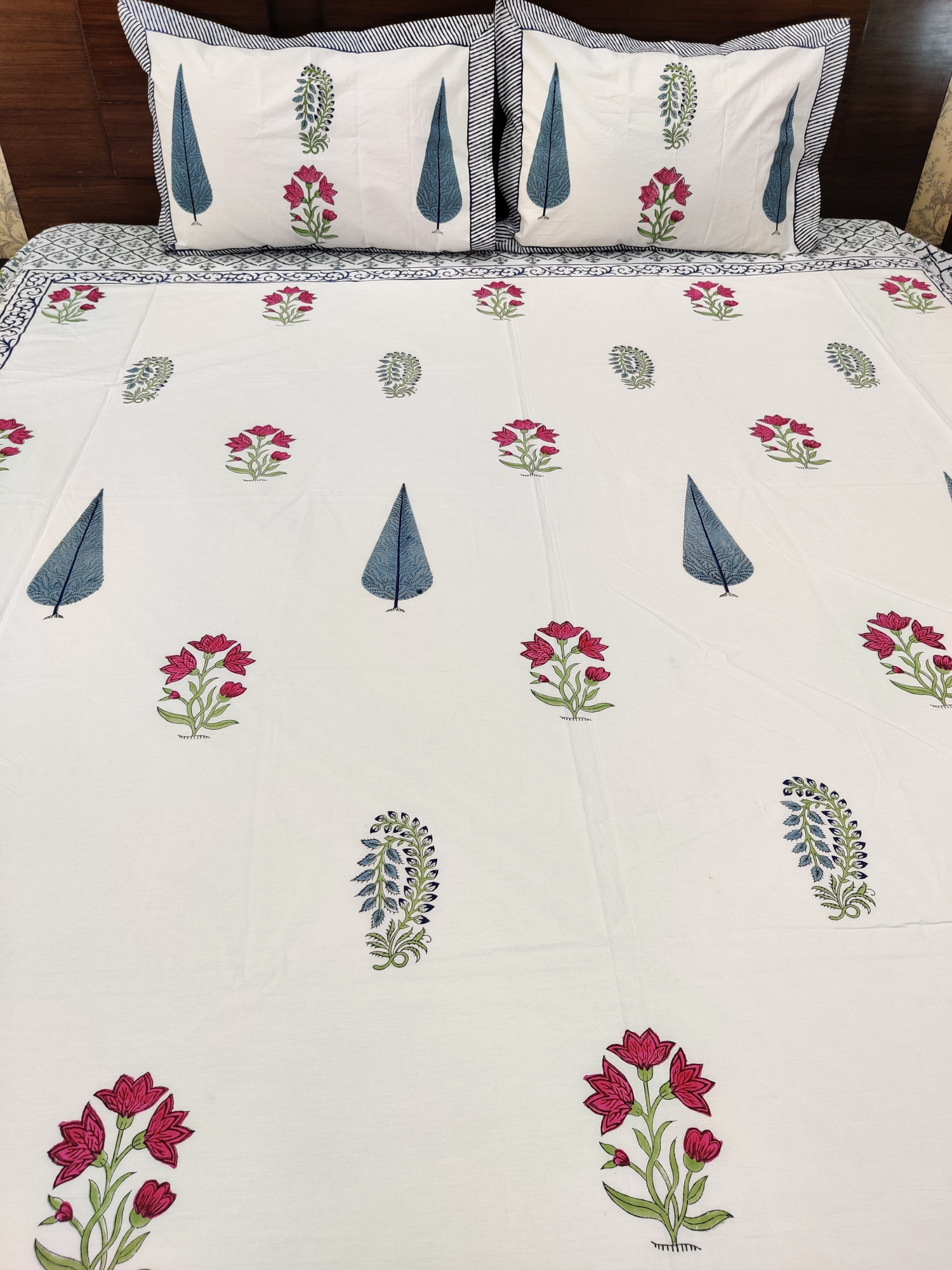Jaipuri Block Print Bedsheet - Multi Boota Hand Block Print Cotton Double