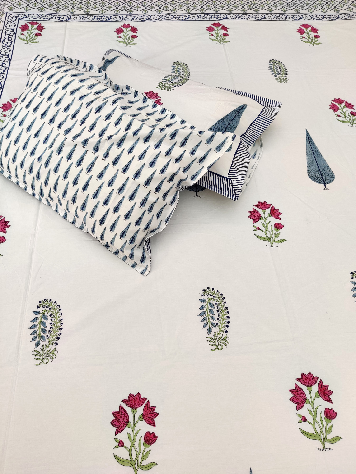 Jaipuri Block Print Bedsheet - Multi Boota Hand Block Print Cotton Double