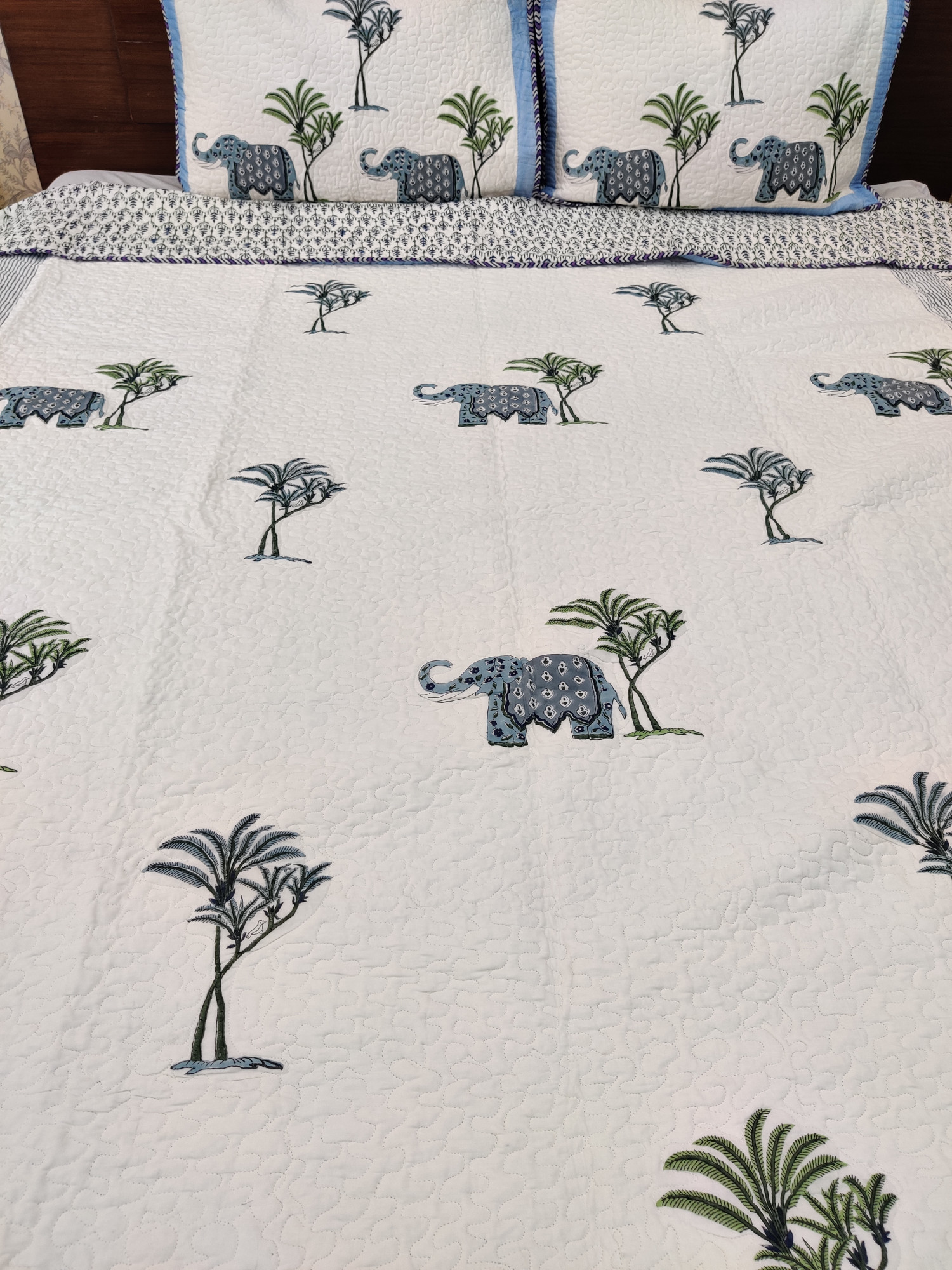 Block Print Bedcover - Grey Haathi Hand Block Print Premium Cotton Double