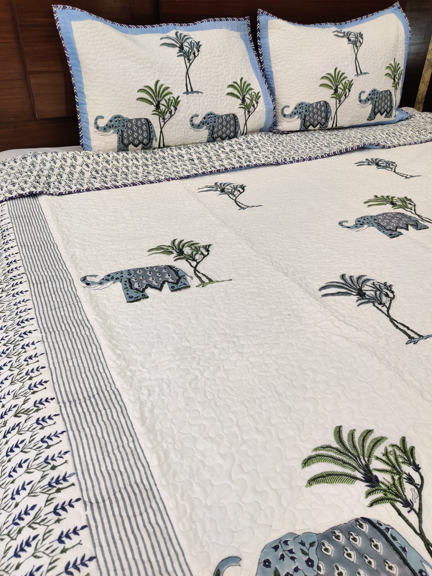 Block Print Bedcover - Grey Haathi Hand Block Print Premium Cotton Double