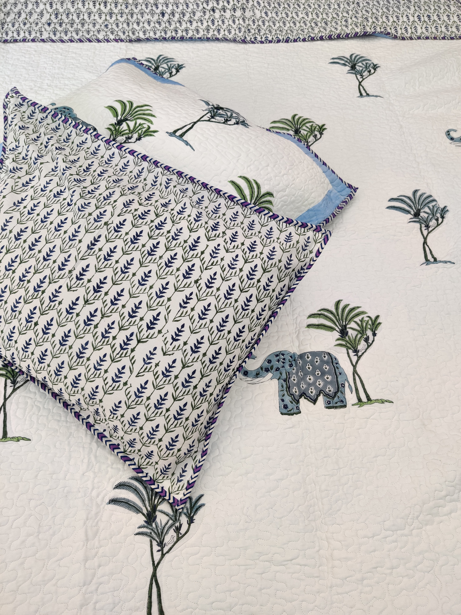Block Print Bedcover - Grey Haathi Hand Block Print Premium Cotton Double