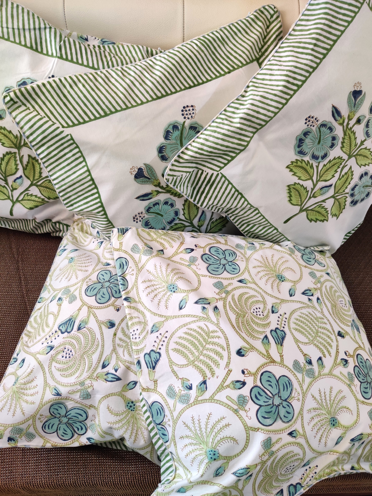 Block Print Cushion Cover - Blue Buds Hand Block Print Cotton 16x16 Pack of 5