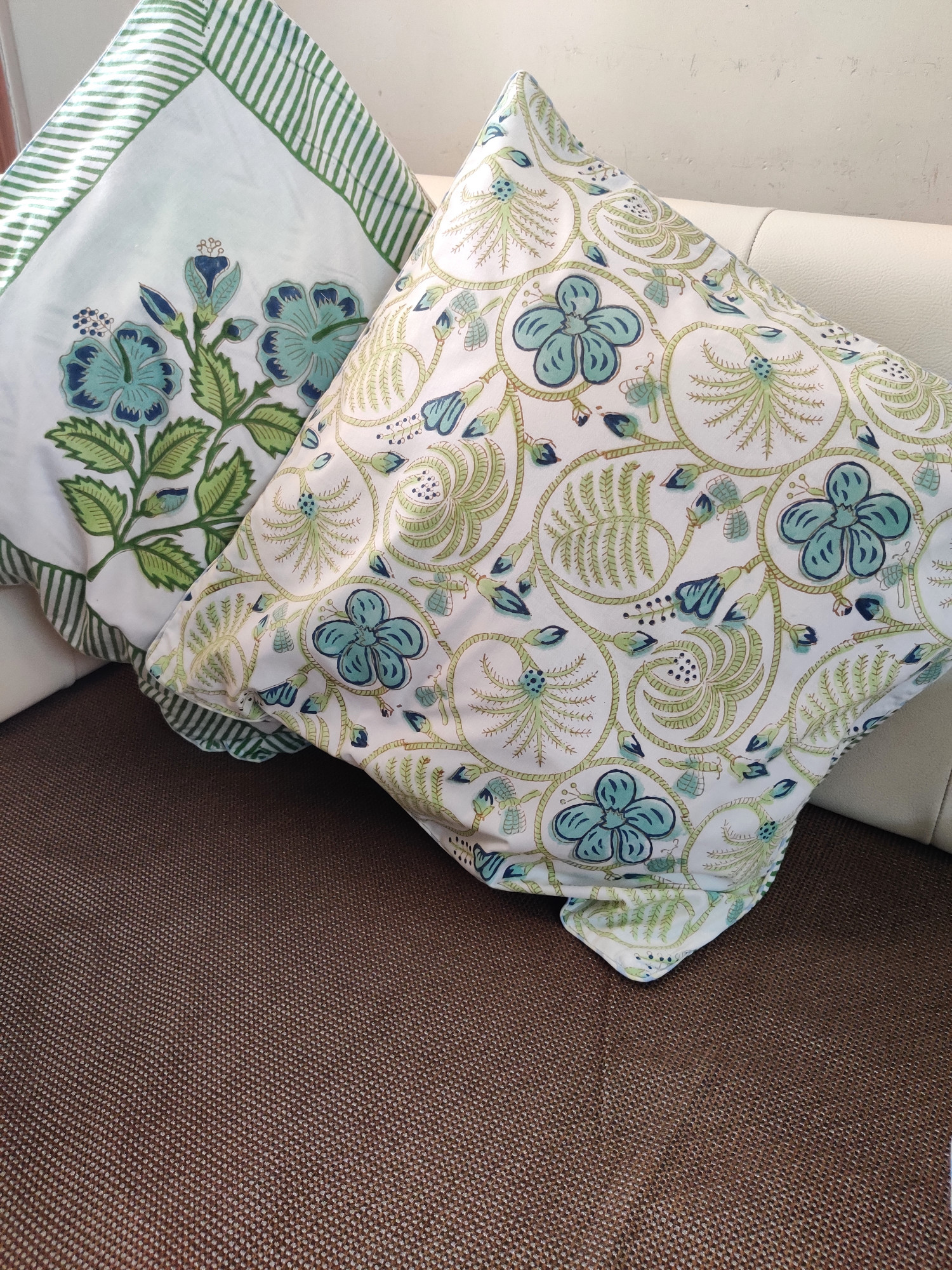 Block Print Cushion Cover - Blue Buds Hand Block Print Cotton 16x16 Pack of 5