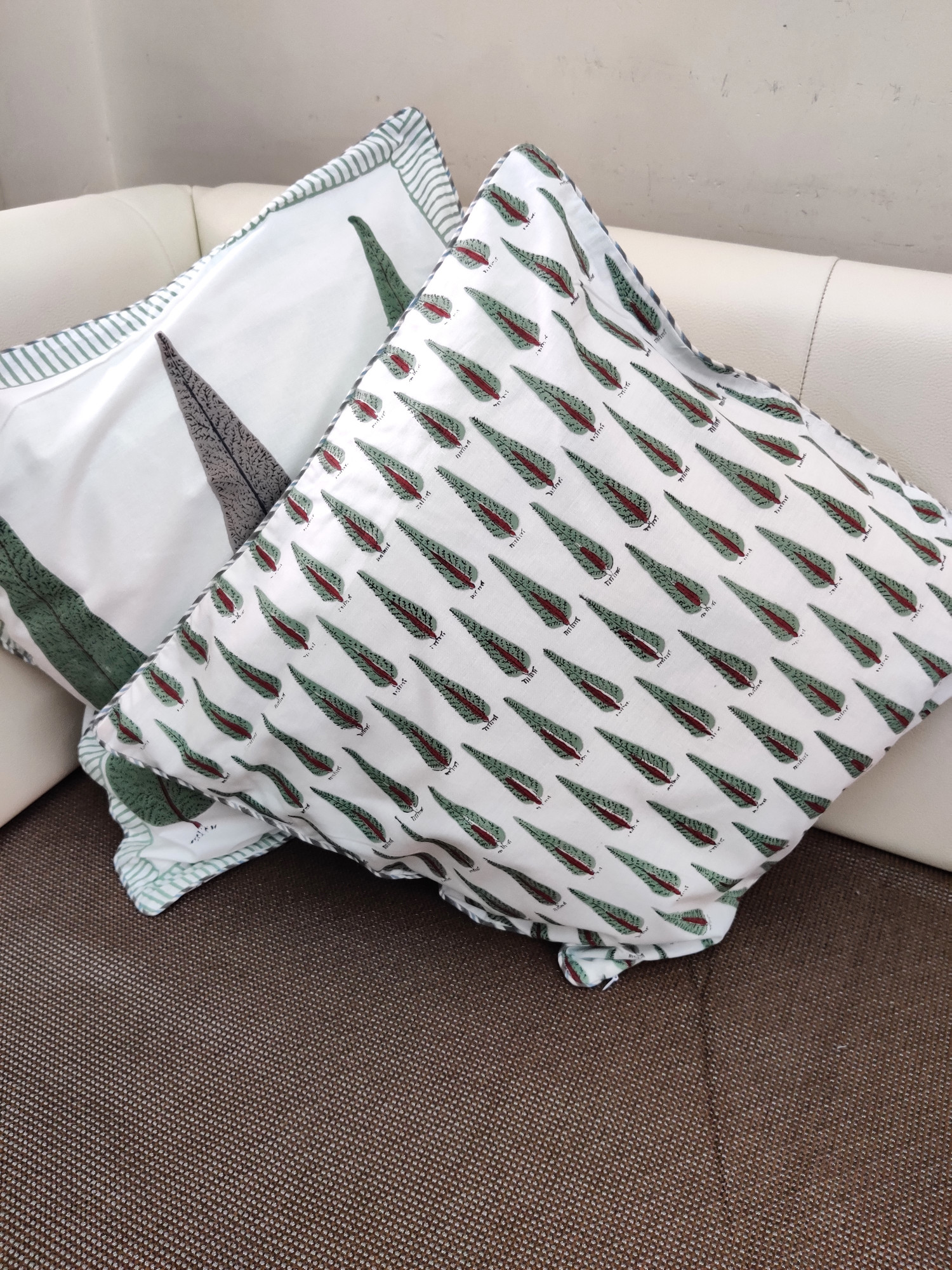 Block Print Cushion Cover - Tropical Fern Hand Block Print Cotton 16x16 Pack of 5