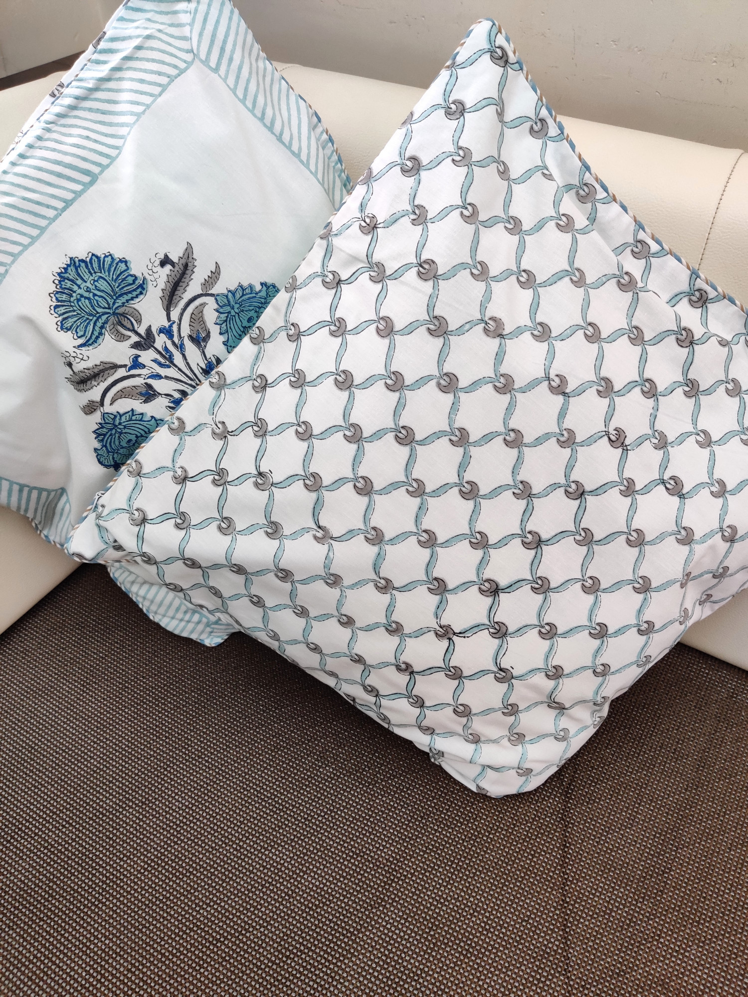 Block Print Cushion Cover - Dark Blue Bloomer Hand Block Print Premium Cotton 16x16 Pack of 5
