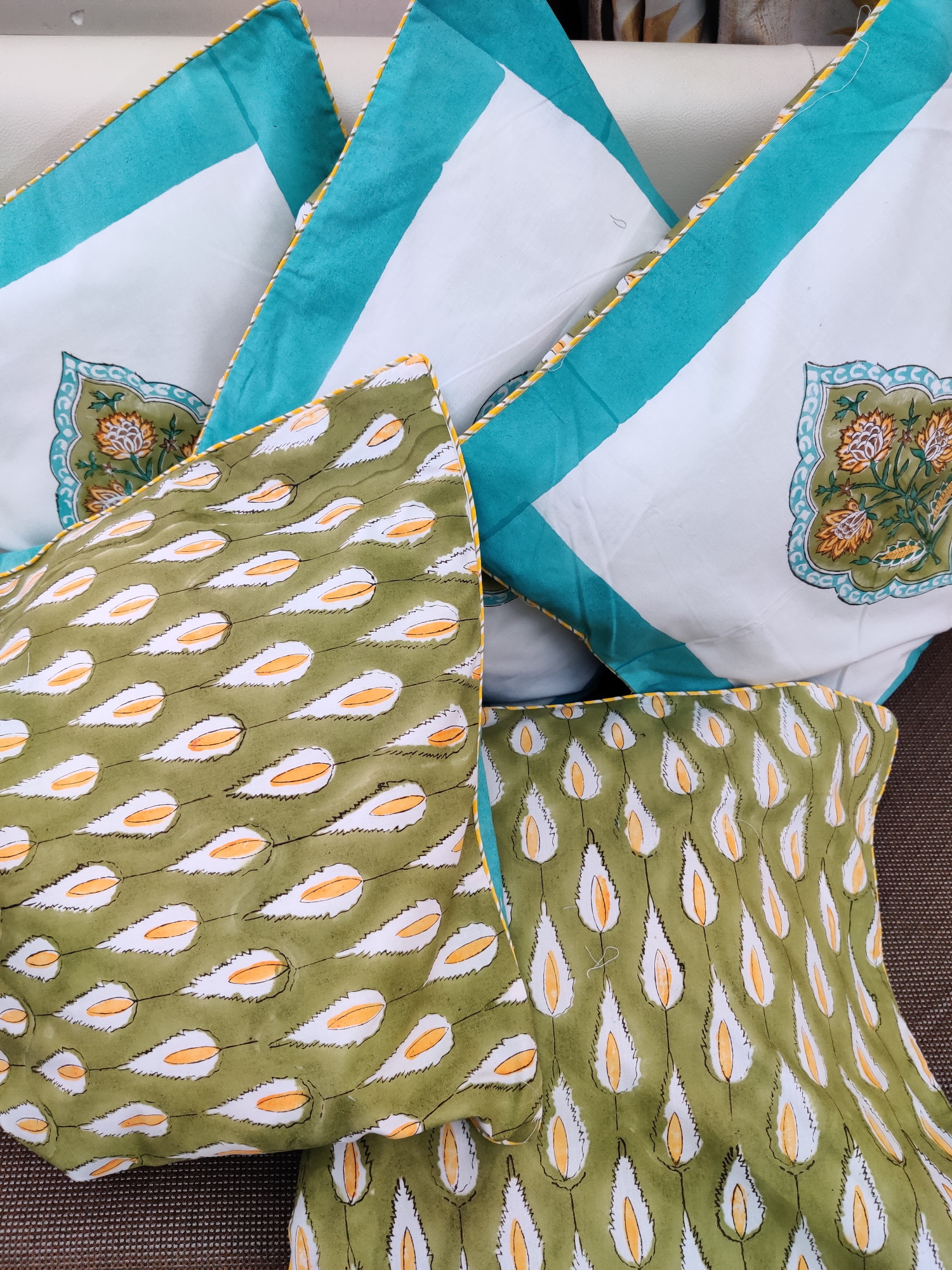 Block Print Cushion Cover - Double Boota Hand Block Print Cotton 16x16 Pack of 5