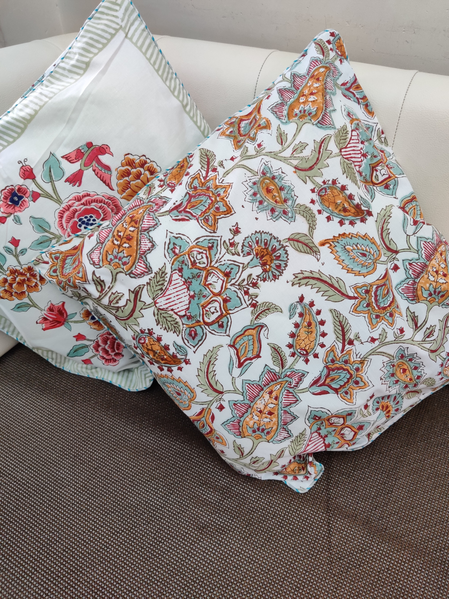 Block Print Cushion Cover - Multicoloured Mughal Hand Block Print Premium Cotton 16x16 Pack of 5
