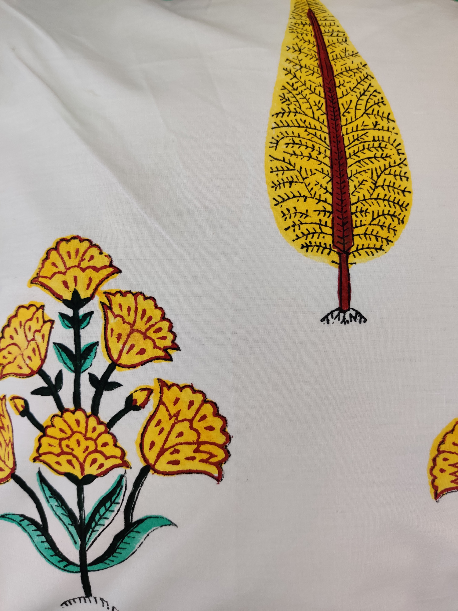 Block Print Cushion Cover - Yellow Fern Jaal Hand Block Print Cotton 16x16 Pack of 5