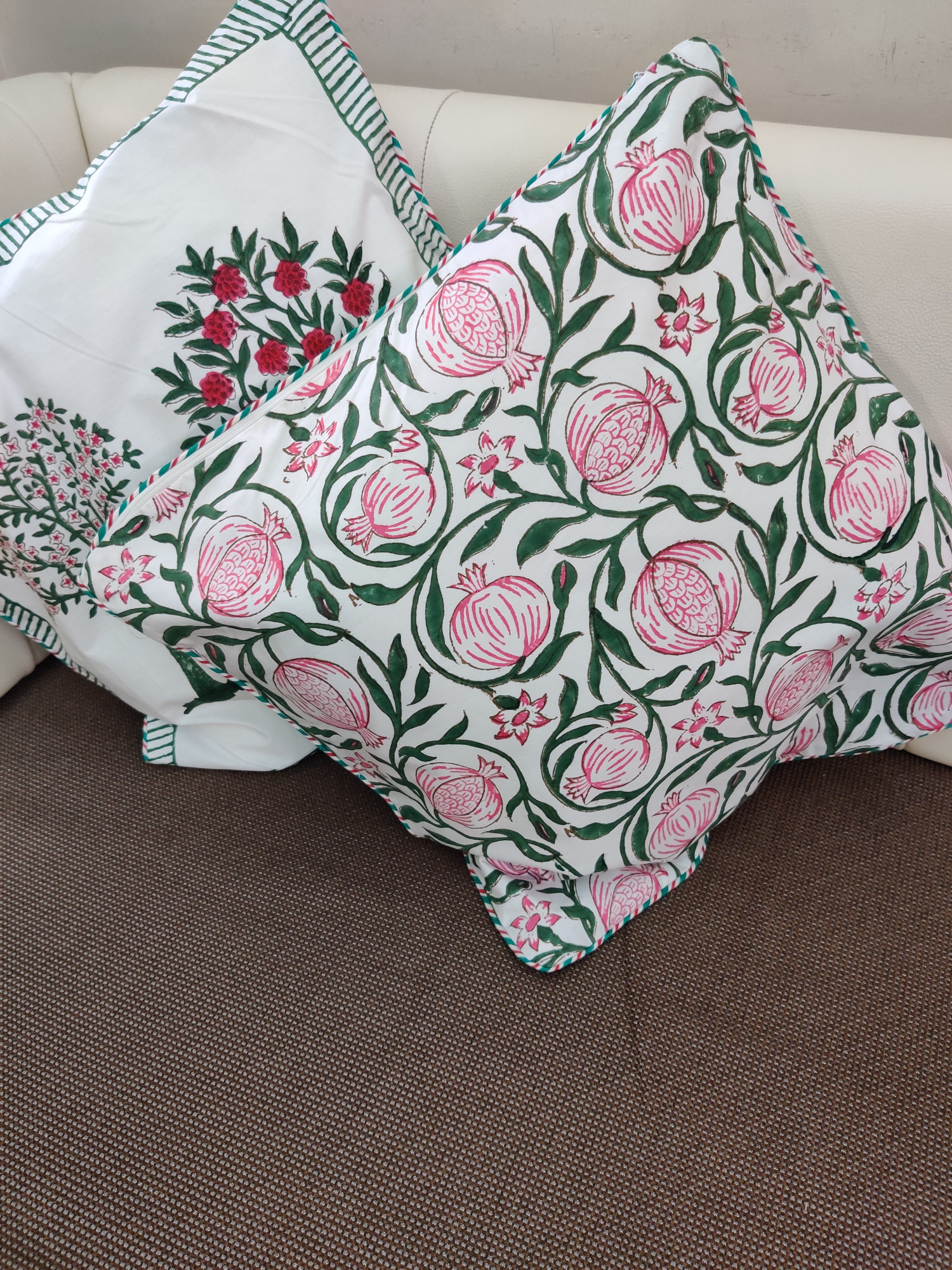 Block Print Cushion Cover - Anaar Hand Block Print Cotton 16x16 Pack of 5