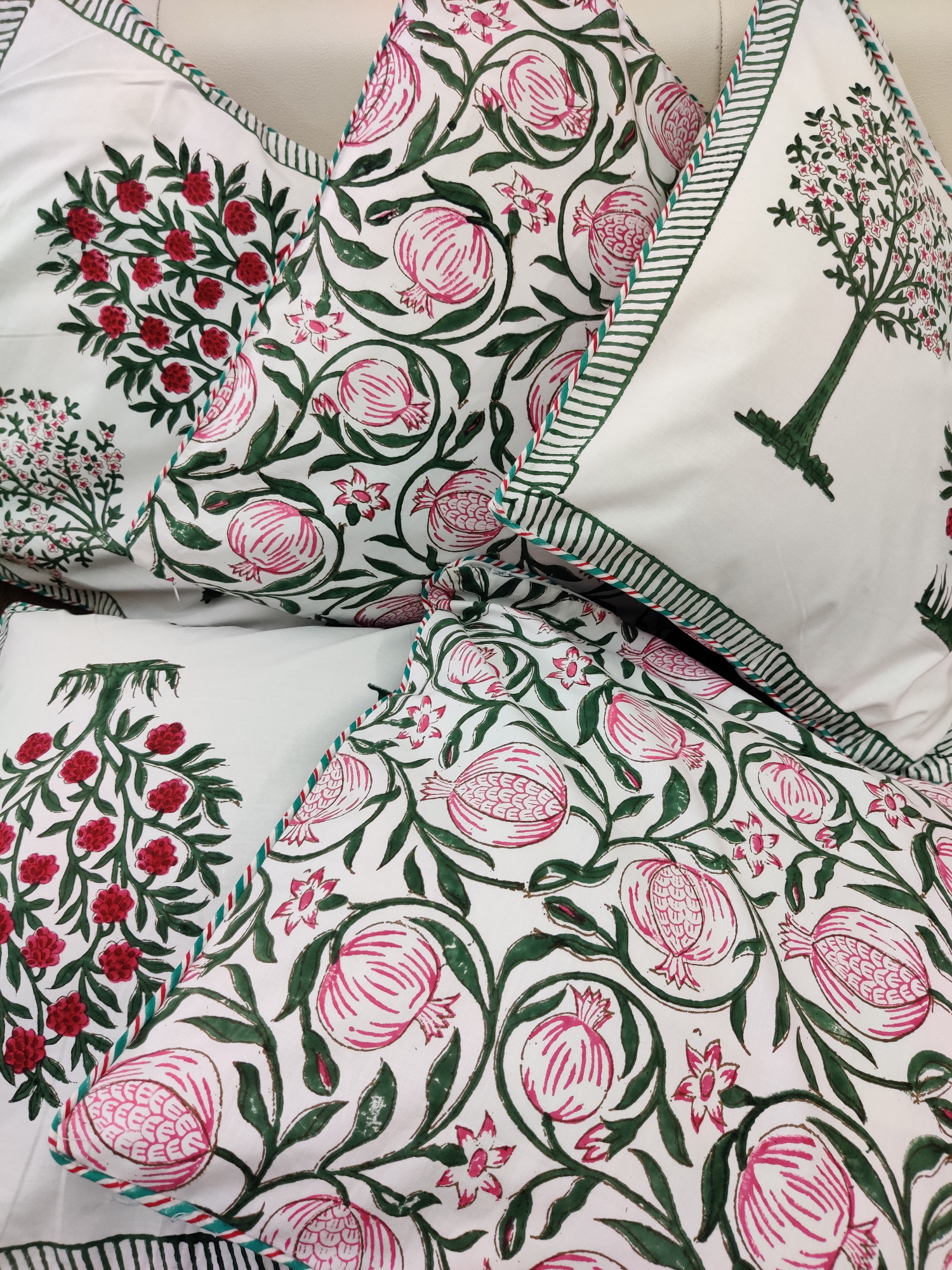Block Print Cushion Cover - Anaar Hand Block Print Cotton 16x16 Pack of 5