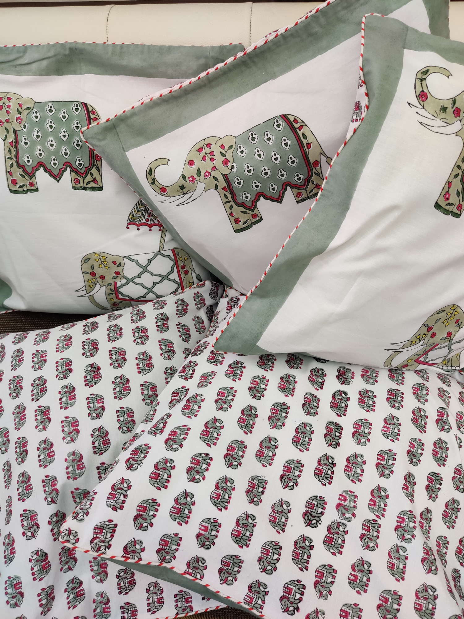 Block Print Cushion Cover - Multi Haathi Hand Block Print Cotton 16x16 Pack of 5