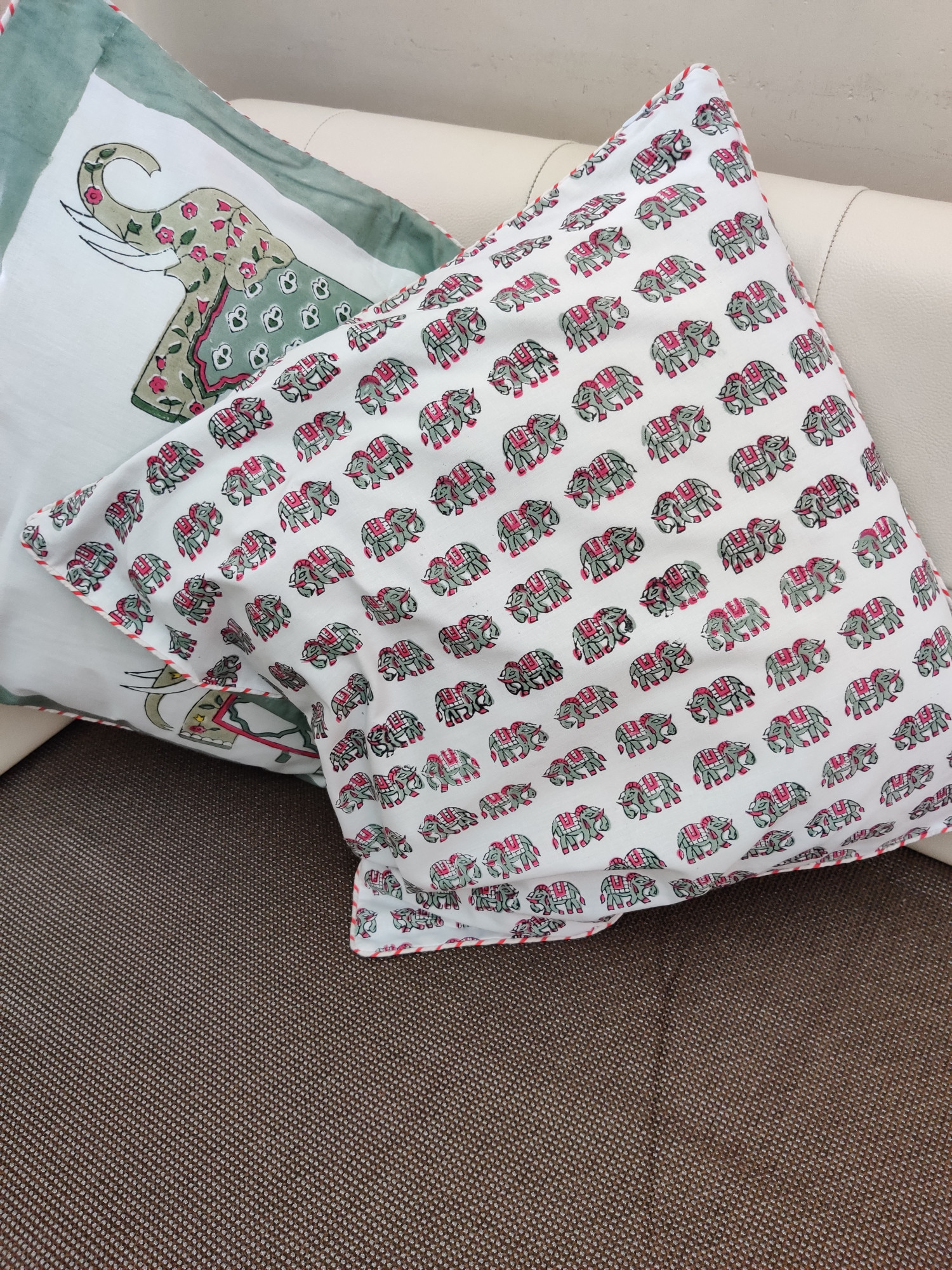 Block Print Cushion Cover - Multi Haathi Hand Block Print Cotton 16x16 Pack of 5