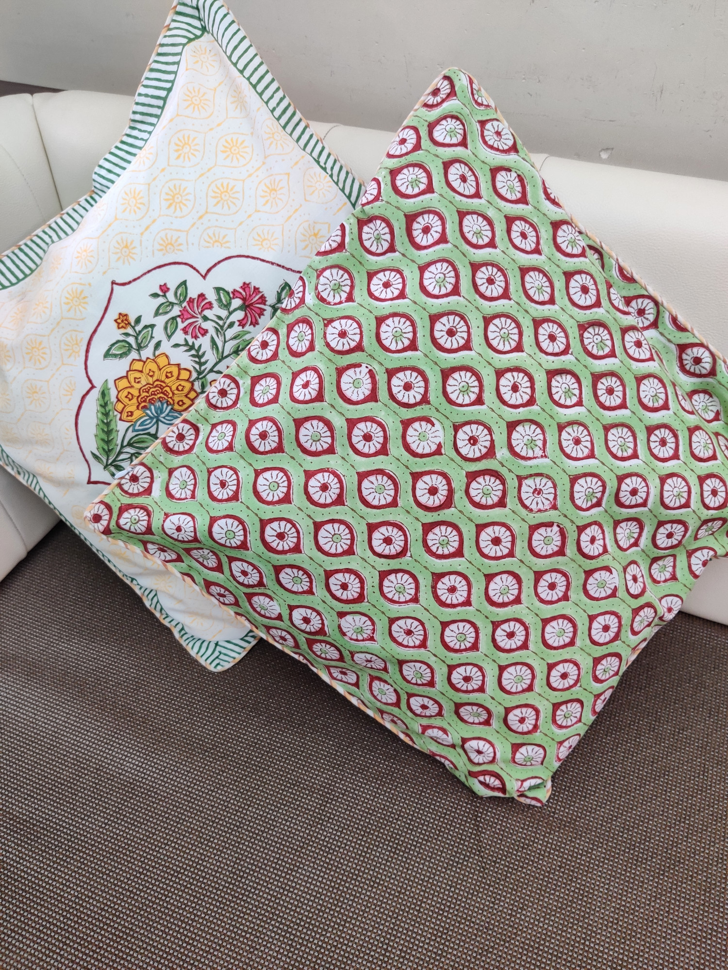 Block Print Cushion Cover - Yellow Jaal Hand Block Print Premium Cotton 16x16 Pack of 5
