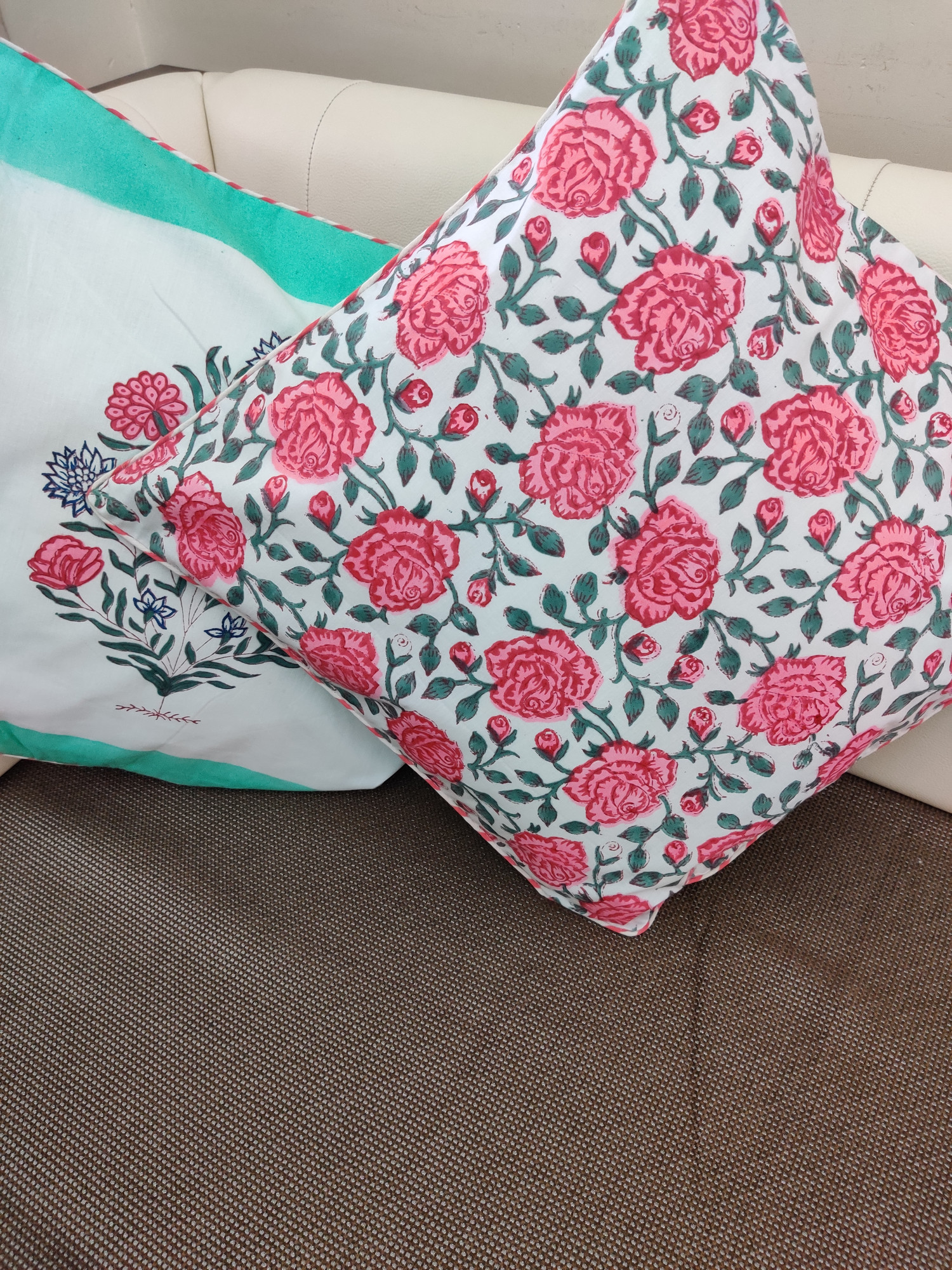 Block Print Cushion Cover - Daisy Multicolored Hand Block Print Premium Cotton 16x16 Pack of 5