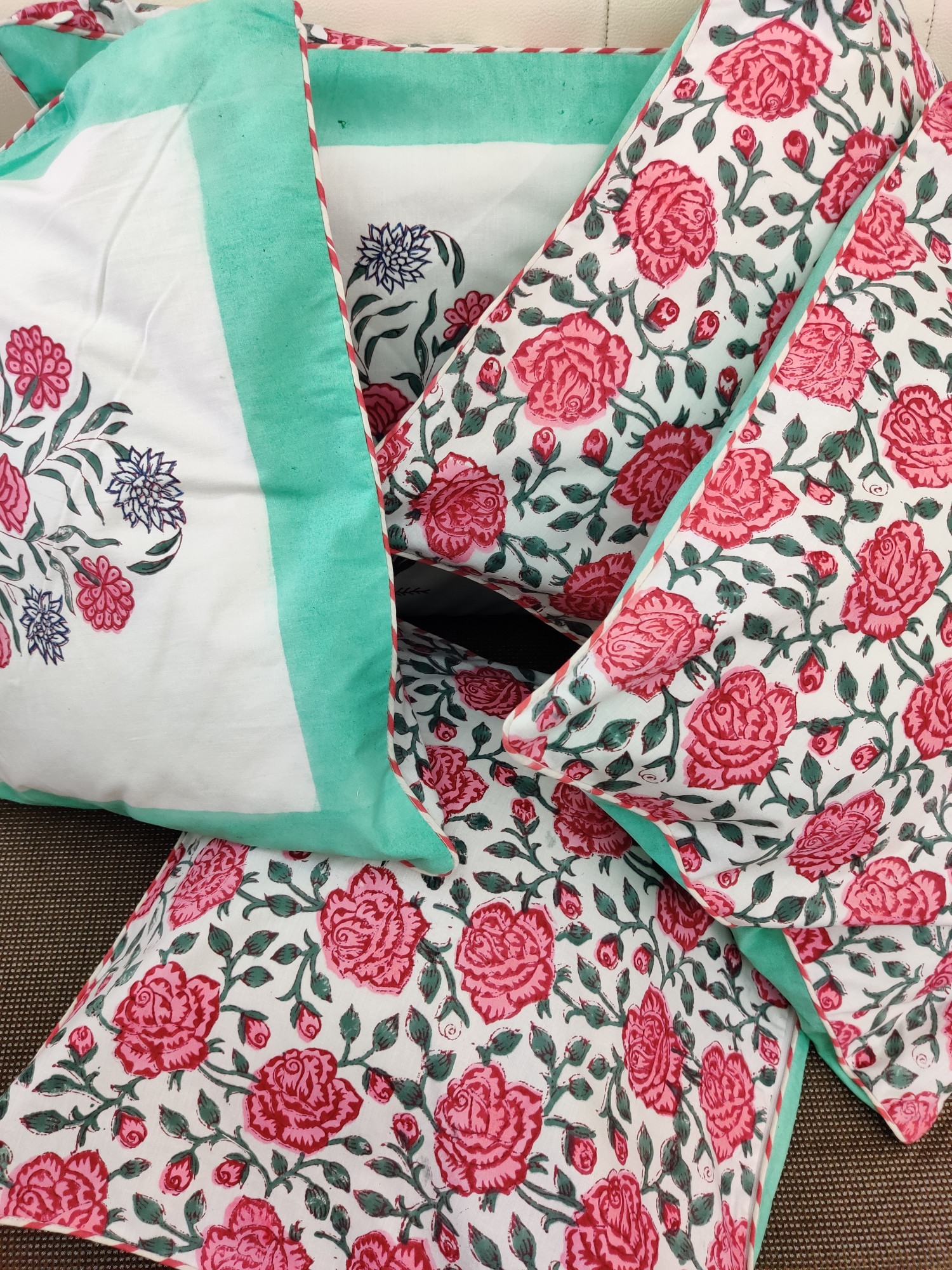 Block Print Cushion Cover - Daisy Multicolored Hand Block Print Premium Cotton 16x16 Pack of 5