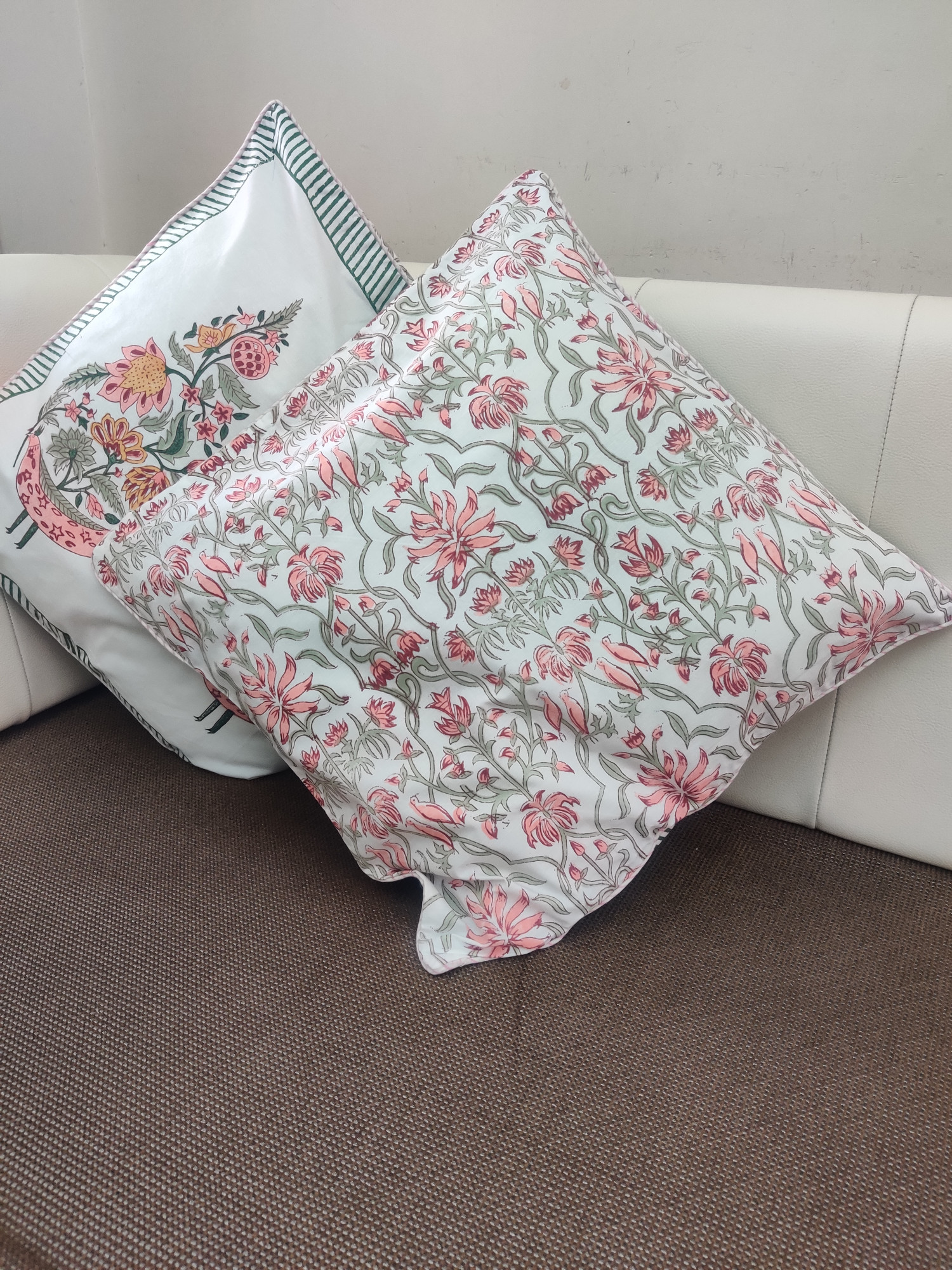 Block Print Cushion Cover - Grey Feather Hand Block Print Cotton 16x16 Pack of 5