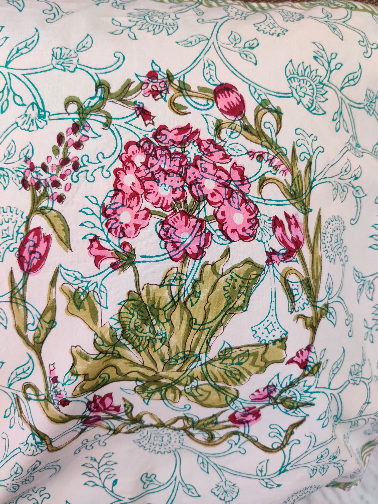 Block Print Cushion Cover - Aqua Pink Multiblock Hand Block Print Cotton 16x16 Pack of 5