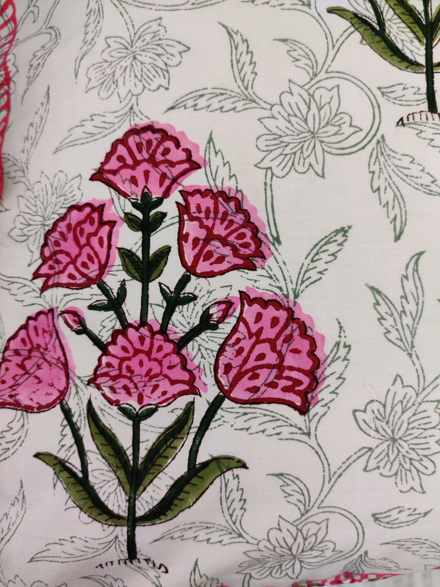Block Print Cushion Cover - Pink Jaal Hand Block Print Premium Cotton 16x16 Pack of 5