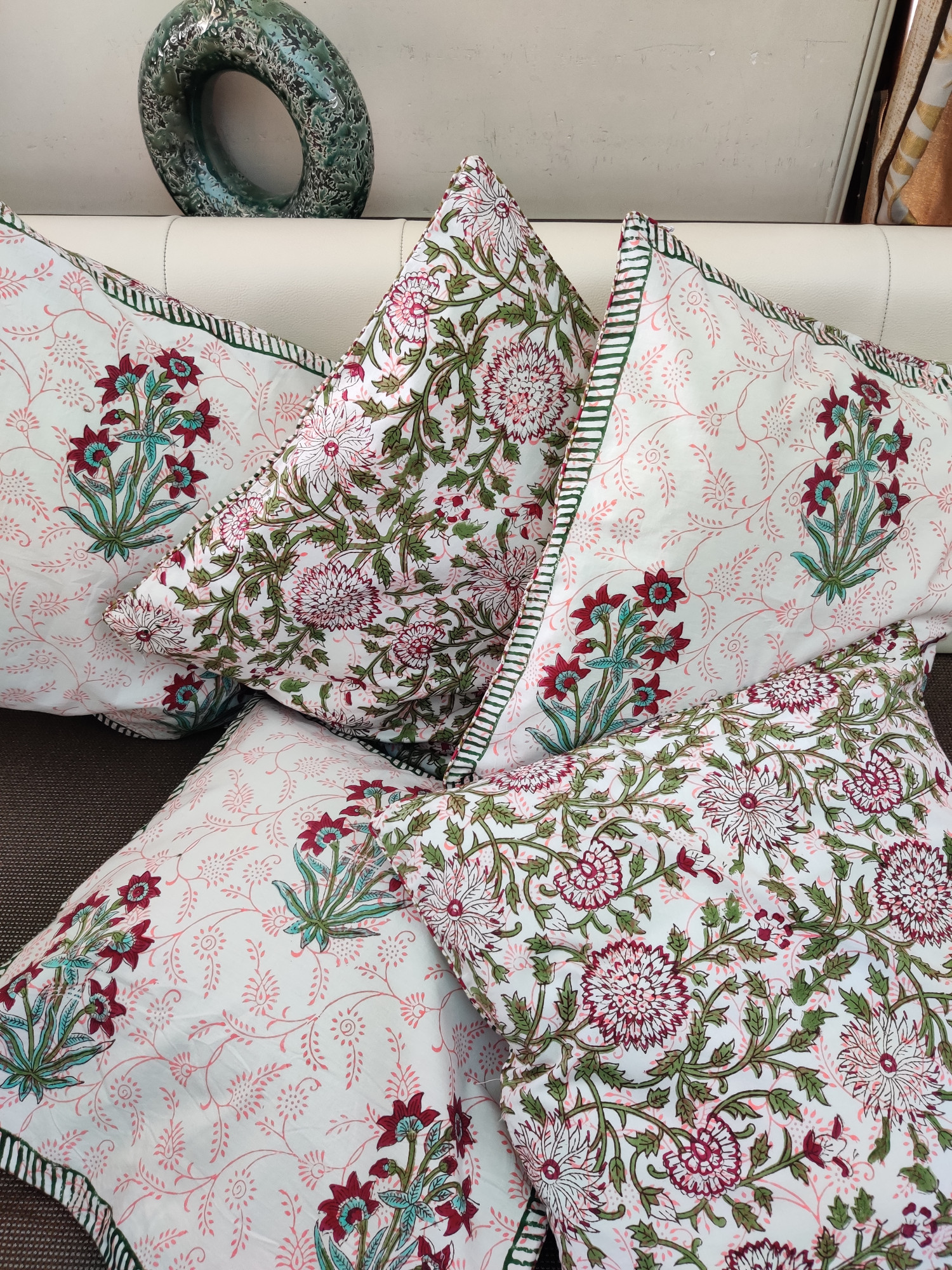 Block Print Cushion Cover - Multiblock II Hand Block Print Premium Cotton 16x16 Pack of 5