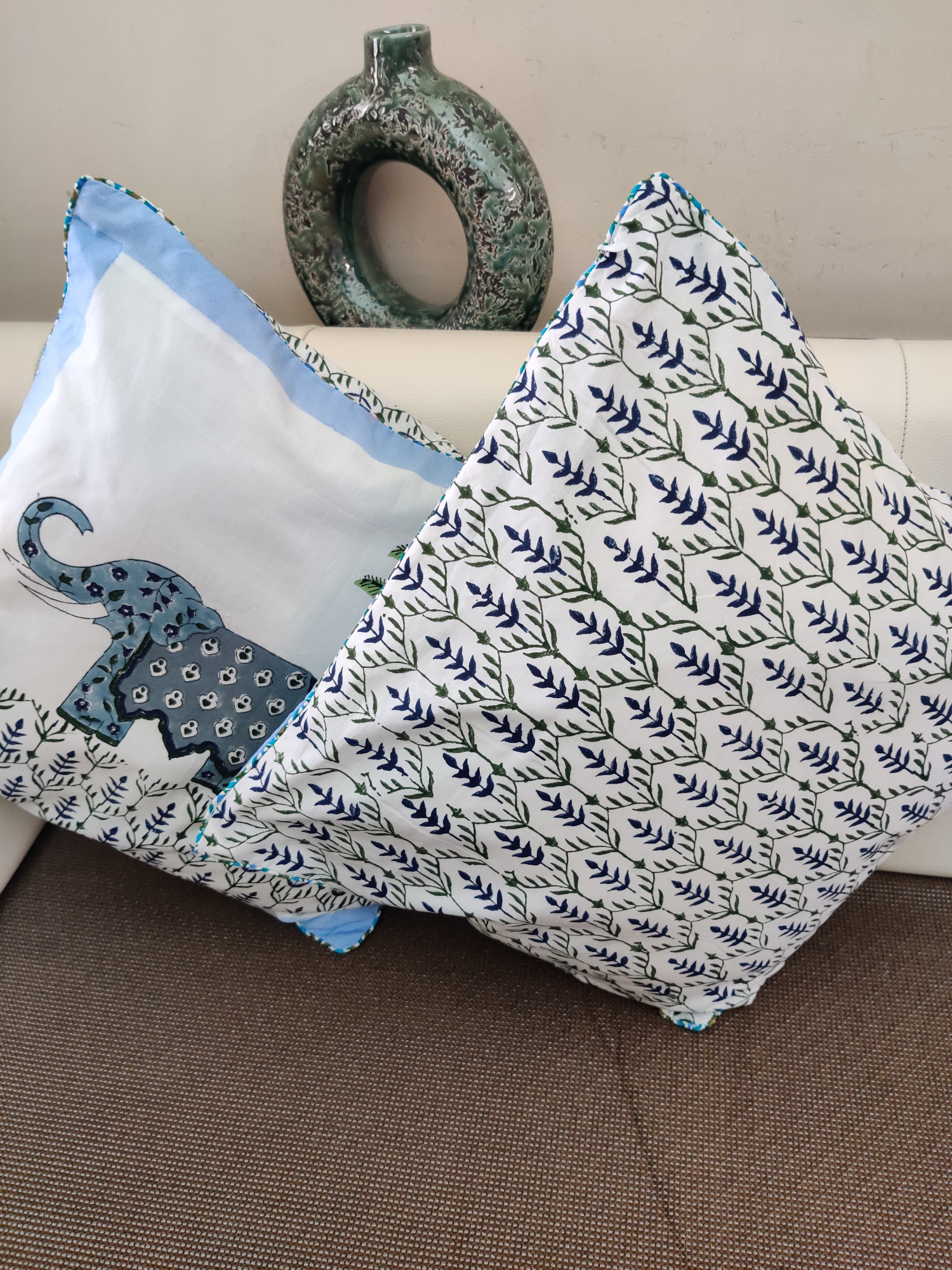 Block Print Cushion Cover - Grey Haathi Hand Block Print Cotton 16x16 Pack of 5