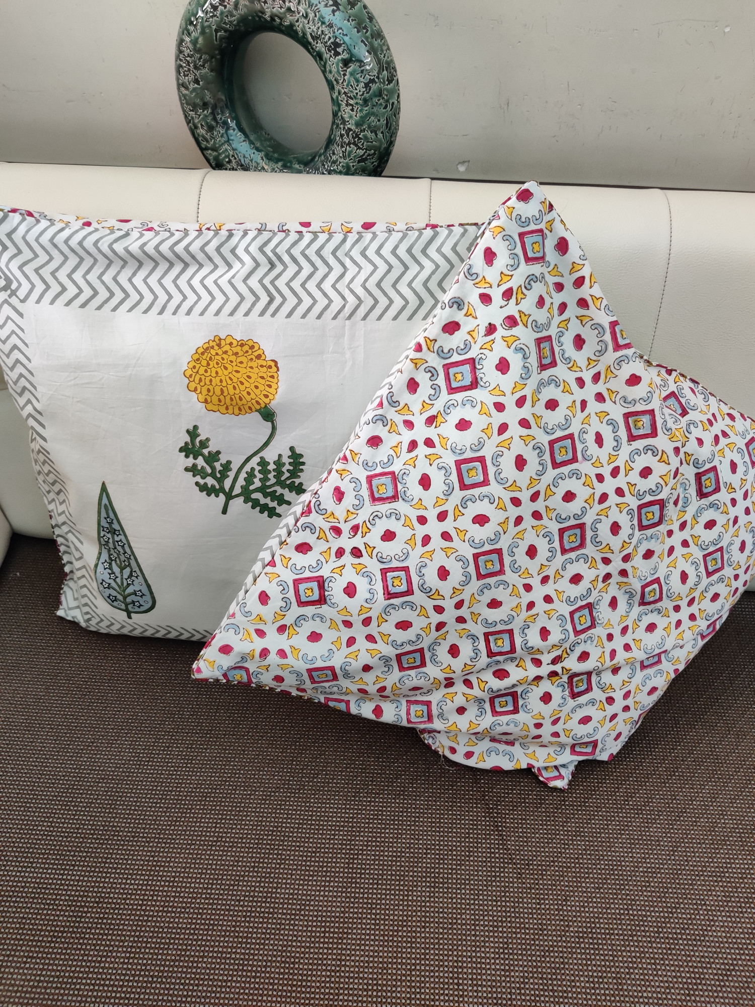 Block Print Cushion Cover - Tropical Hand Block Print Cotton 16x16 Pack of 5