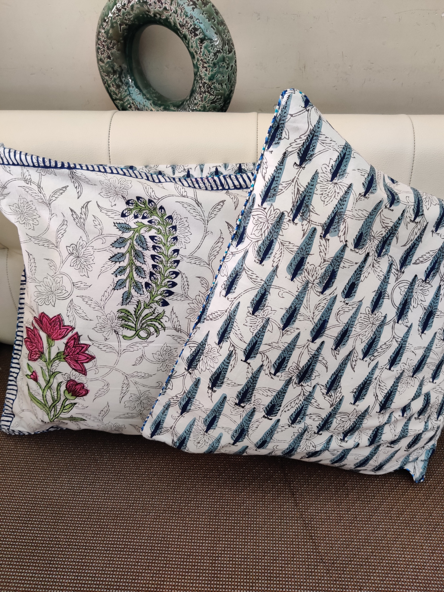 Block Print Cushion Cover - Multi Motifs Hand Block Print Premium Cotton 16x16 Pack of 5