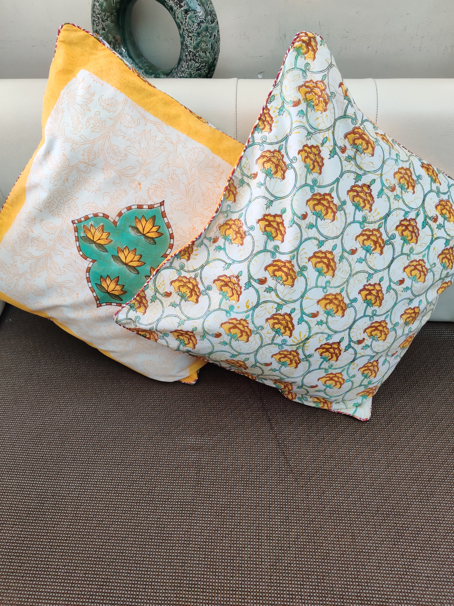 Block Print Cushion Cover - Sunkissed Hand Block Print Premium Cotton 16x16 Pack of 5