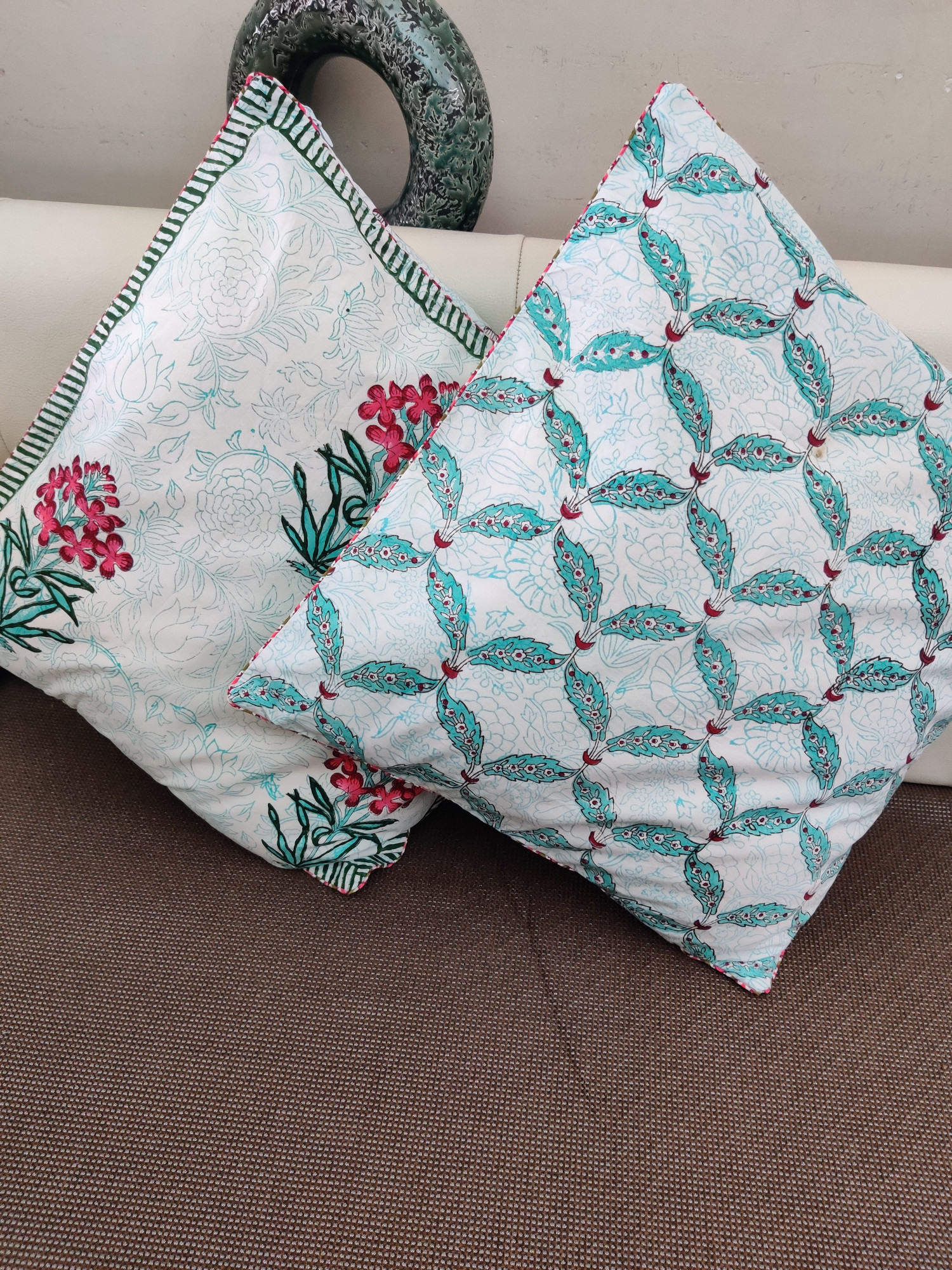 Block Print Cushion Cover - Multiblock Hand Block Print Premium Cotton 16x16 Pack of 5
