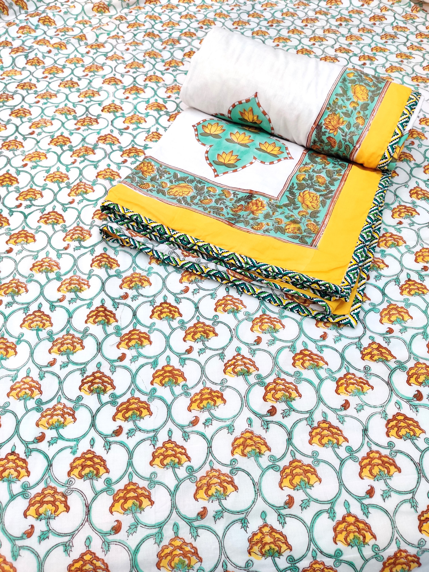 Block Print Dohar - Sunkissed Reversible Hand Block Print Mulmul Jaipuri