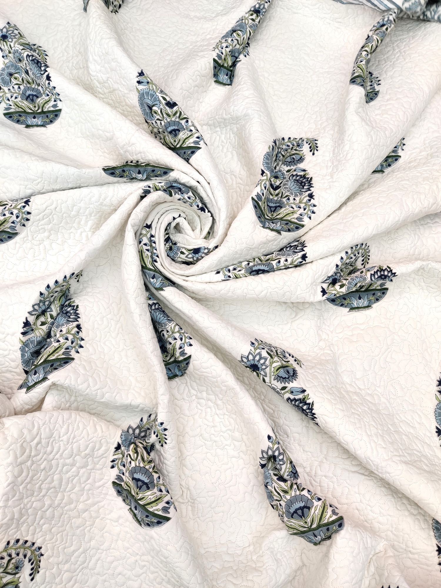 Block Print Bedcover - Grey Boota Hand Block Print Premium Cotton Double