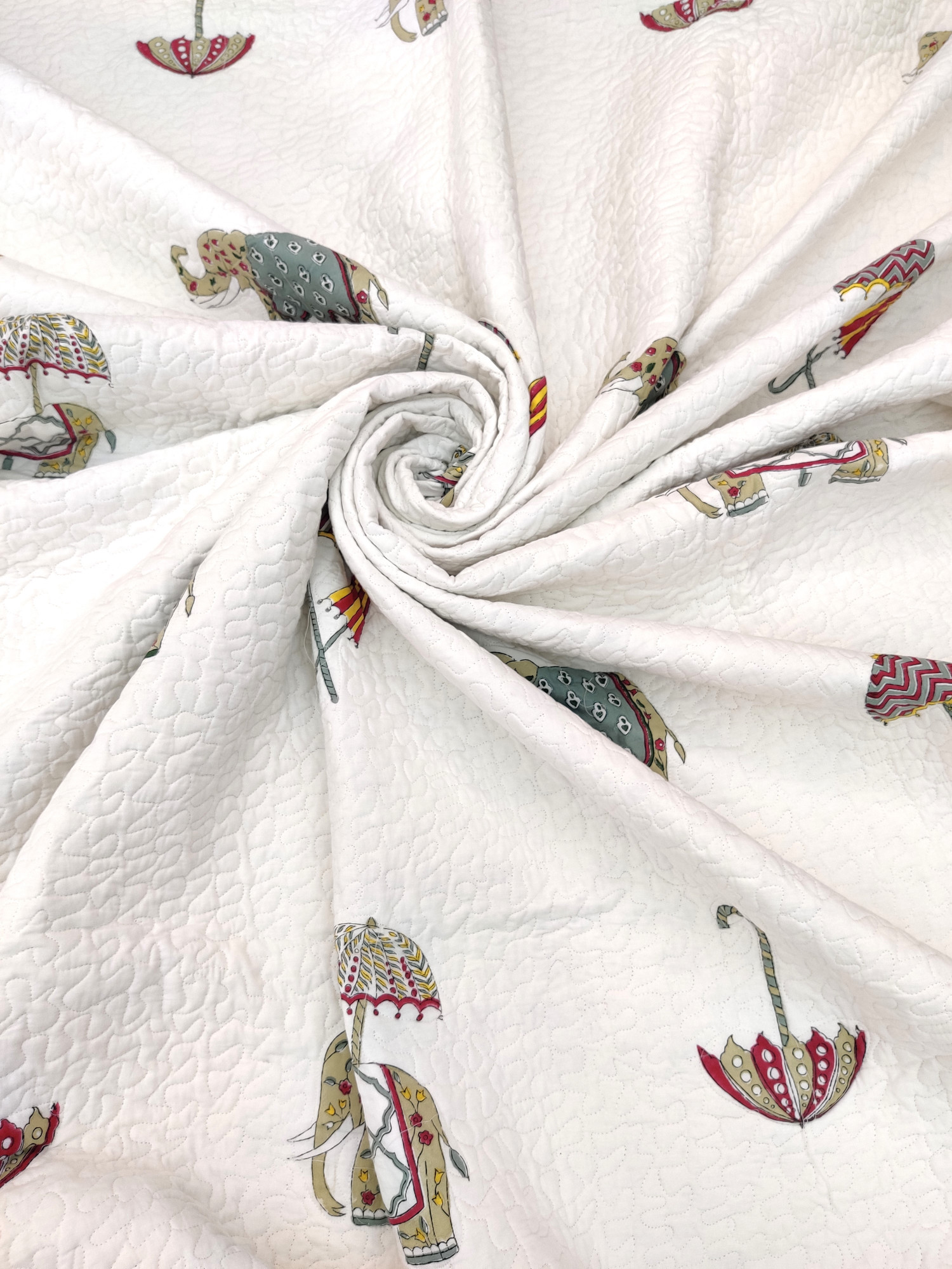 Block Print Bedcover - Multi Haathi Hand Block Print Premium Cotton Double