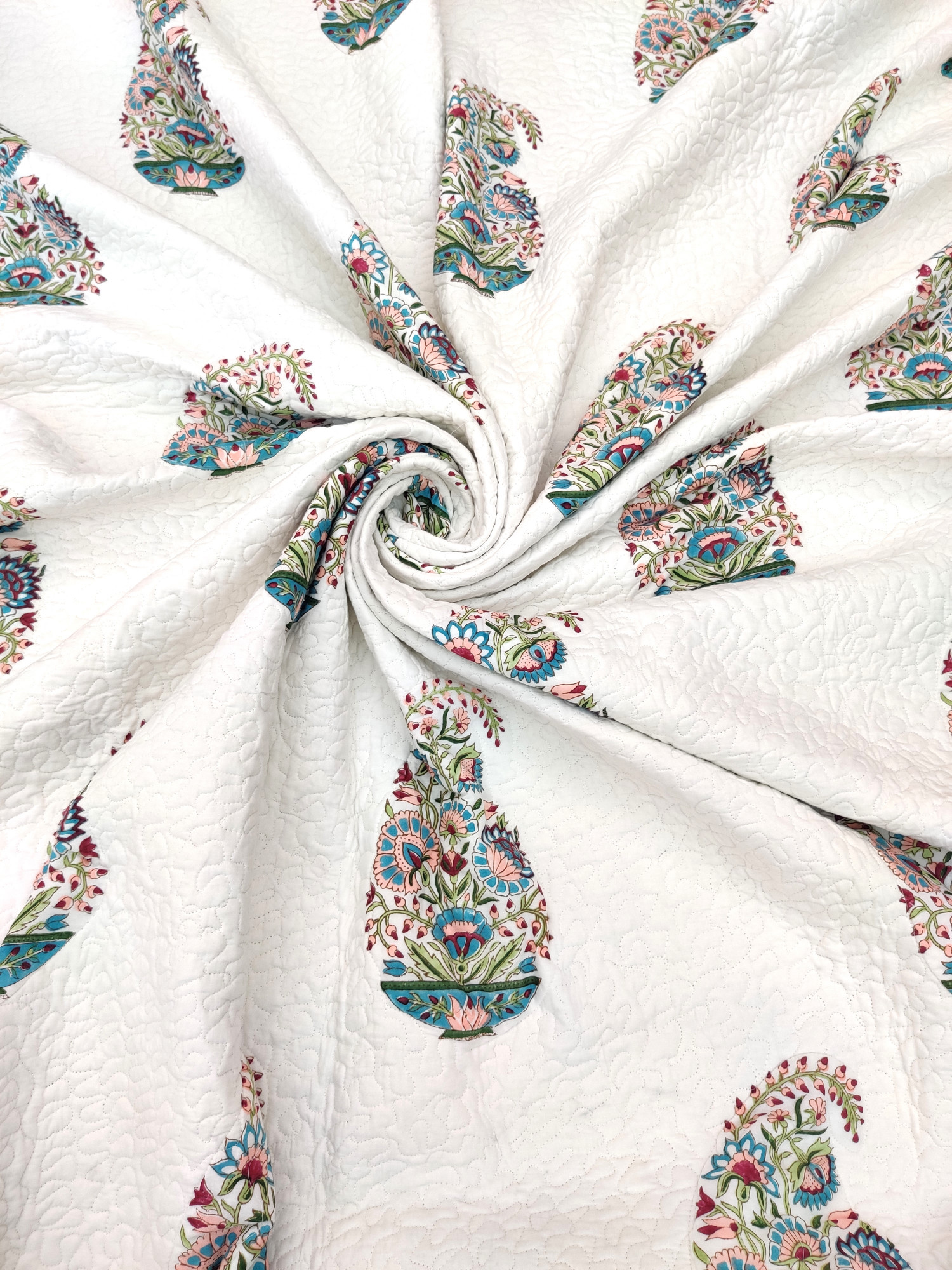 Block Print Bedcover - Multicolour Kerry Hand Block Print Premium Cotton Double