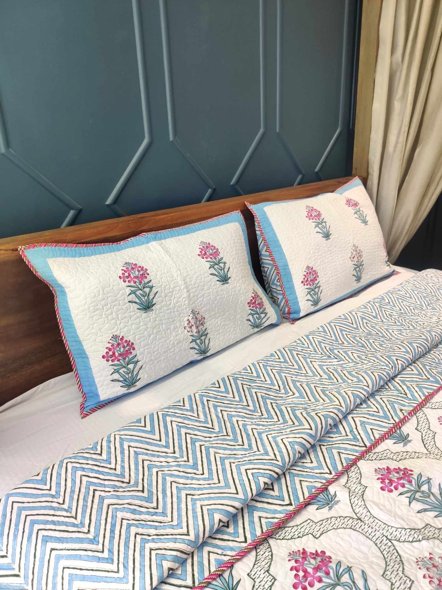 Block Print Bedcover - Floral Whisper Reversible Hand Block Print Cotton Double