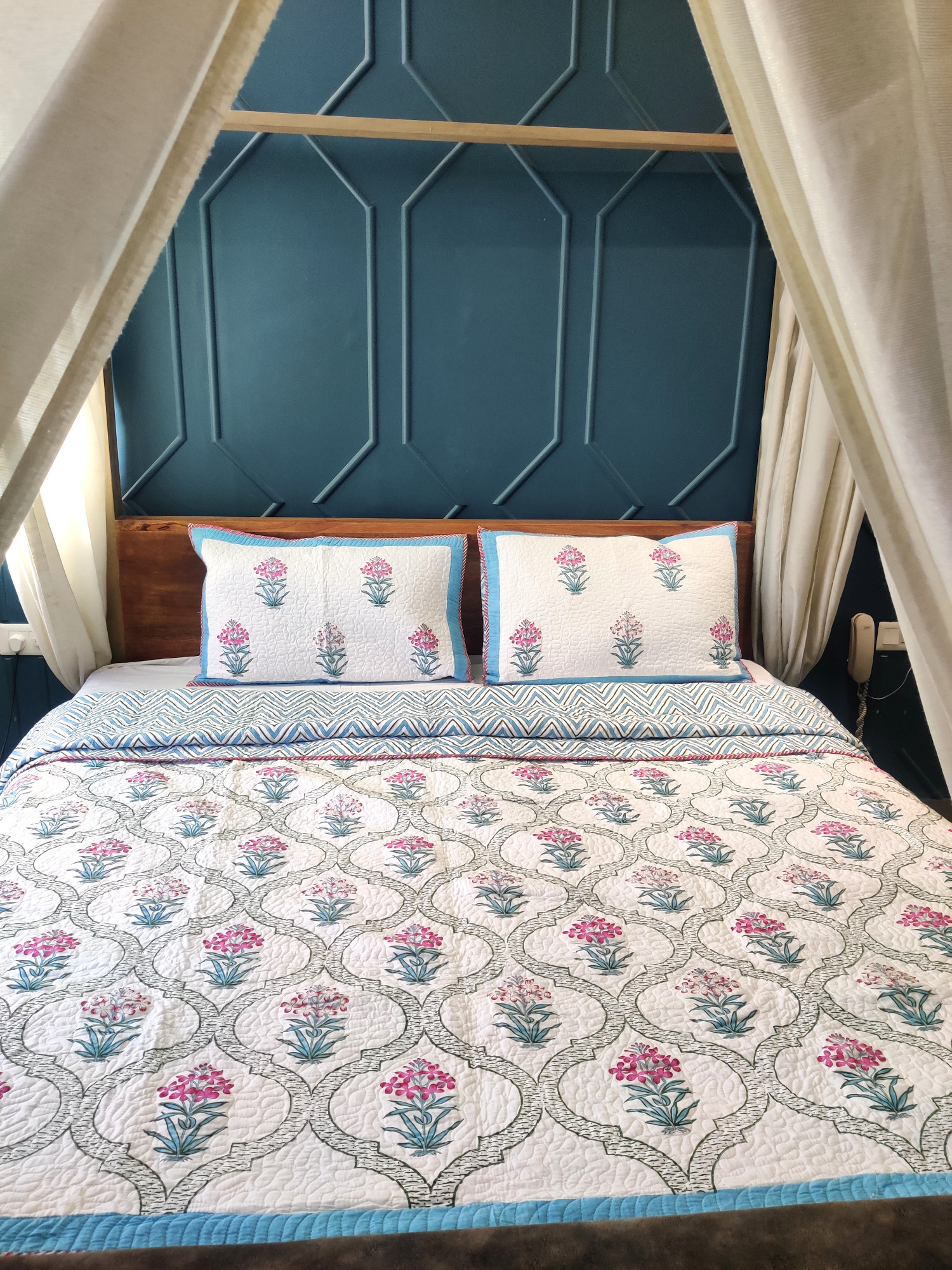 Block Print Bedcover - Floral Whisper Reversible Hand Block Print Cotton Double