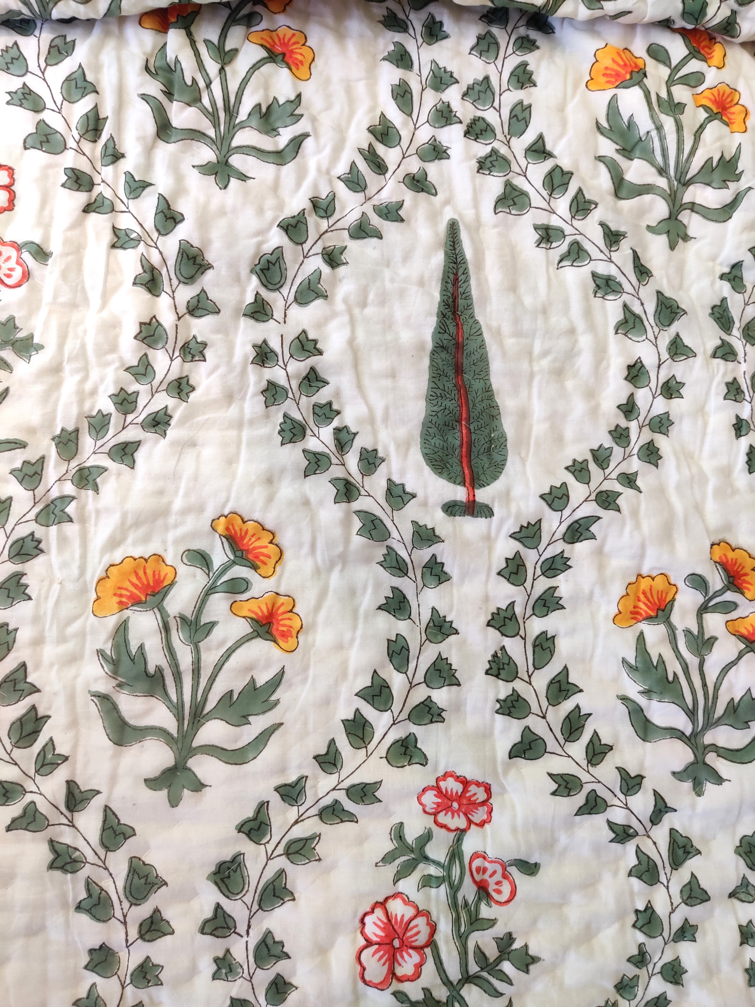 Hand Block Print Mulmul Quilt - Serene Garden Soft Jaipuri Razai Double