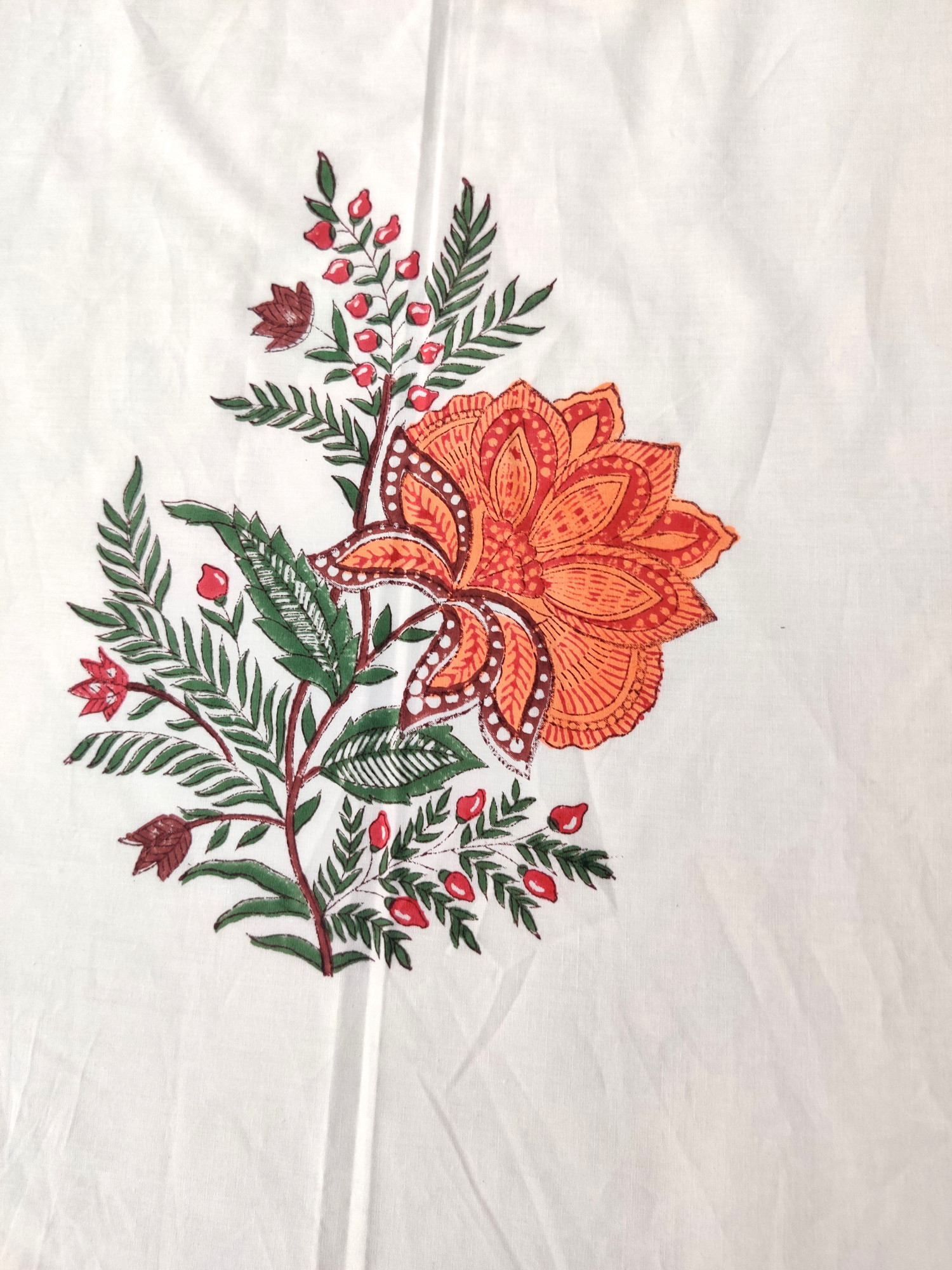 Jaipuri Block Print Bedsheet - Orange Floral King size Hand Block Print Cotton King Size