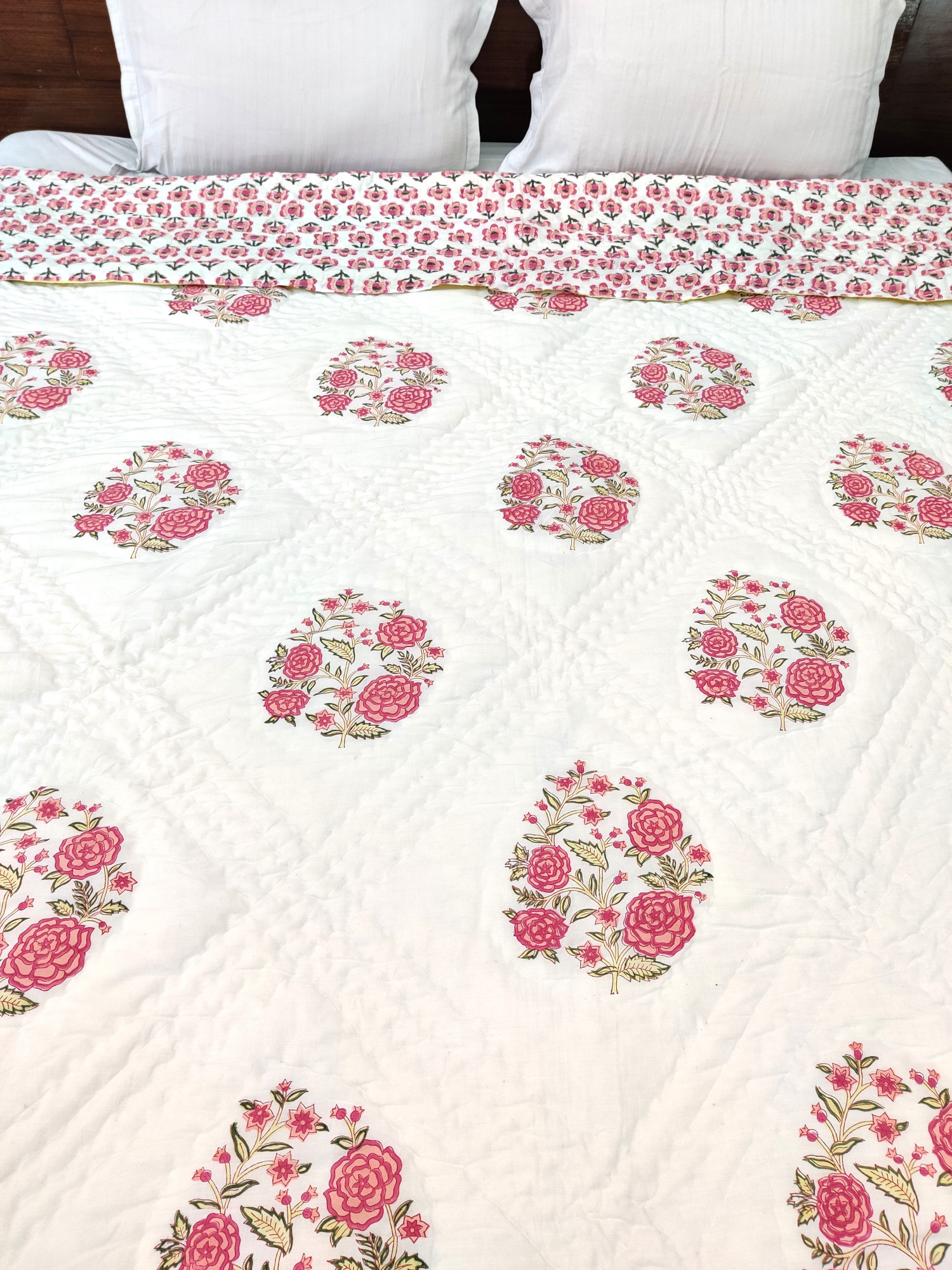 Hand Block Print Mulmul Quilt - Gulabi Soft Jaipuri Razai Double