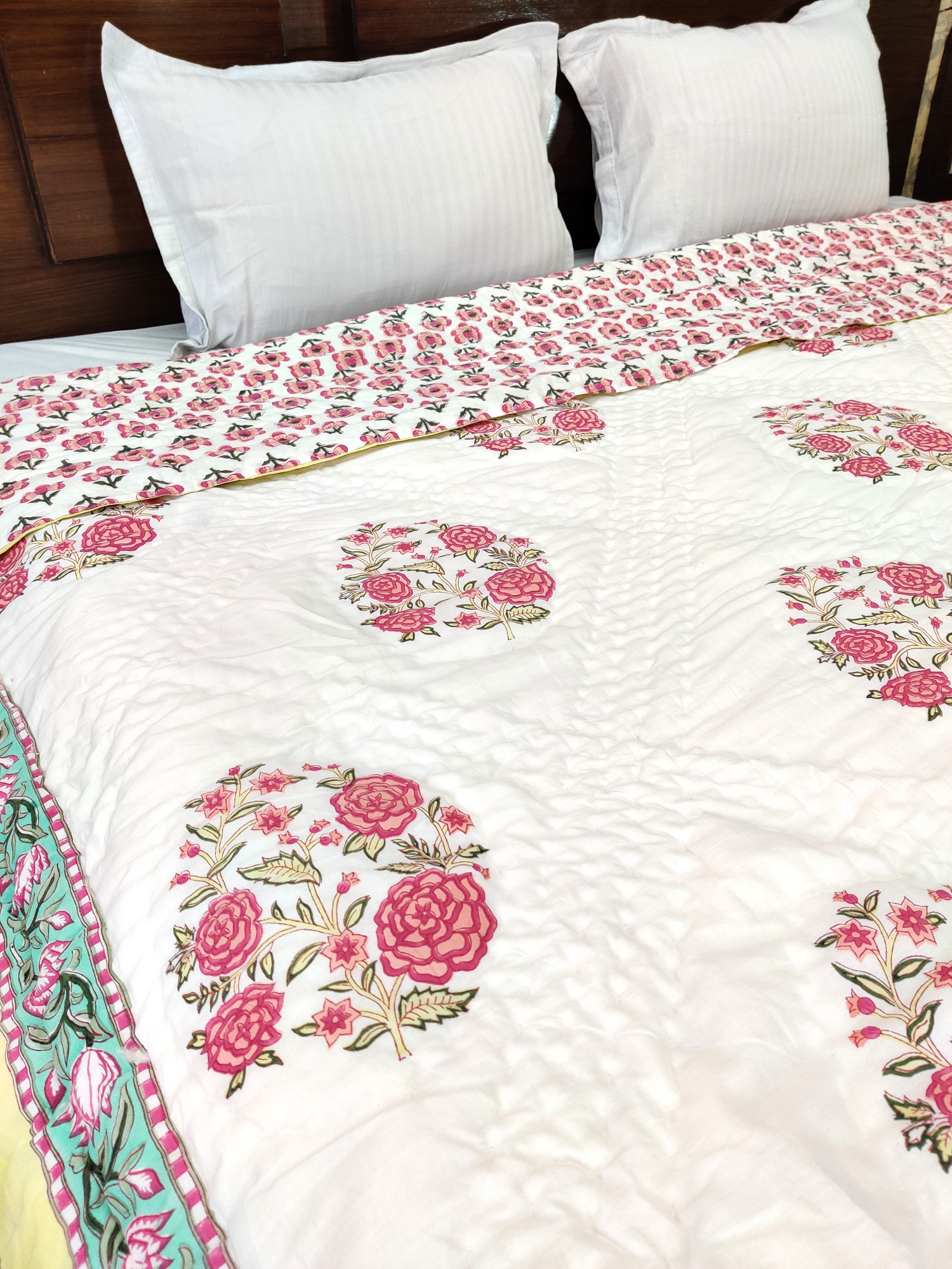 Hand Block Print Mulmul Quilt - Gulabi Soft Jaipuri Razai Double