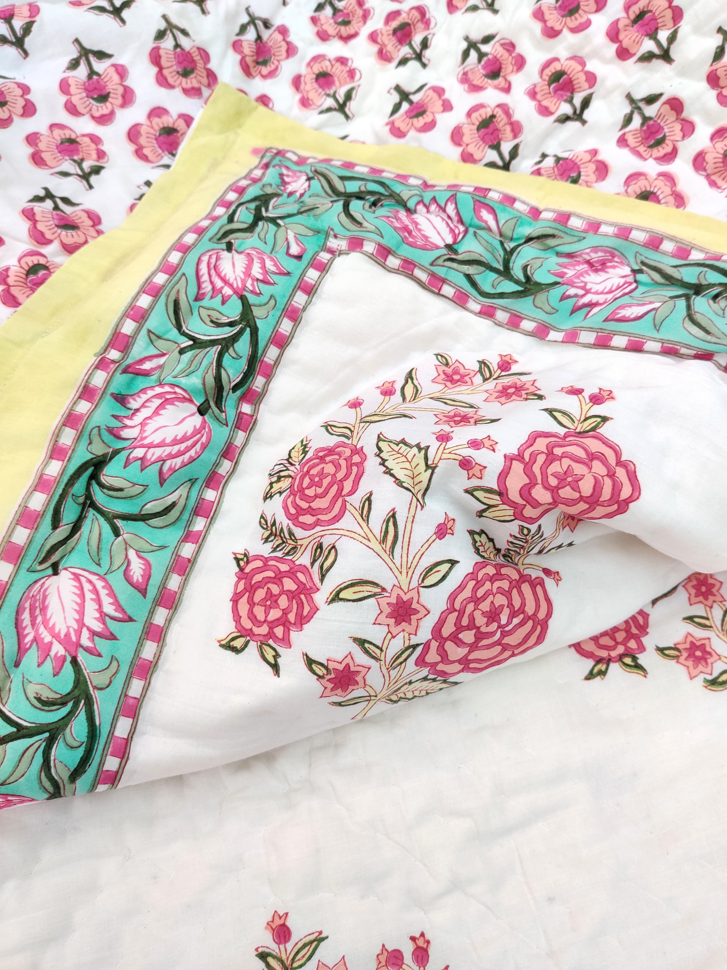 Hand Block Print Mulmul Quilt - Gulabi Soft Jaipuri Razai Double