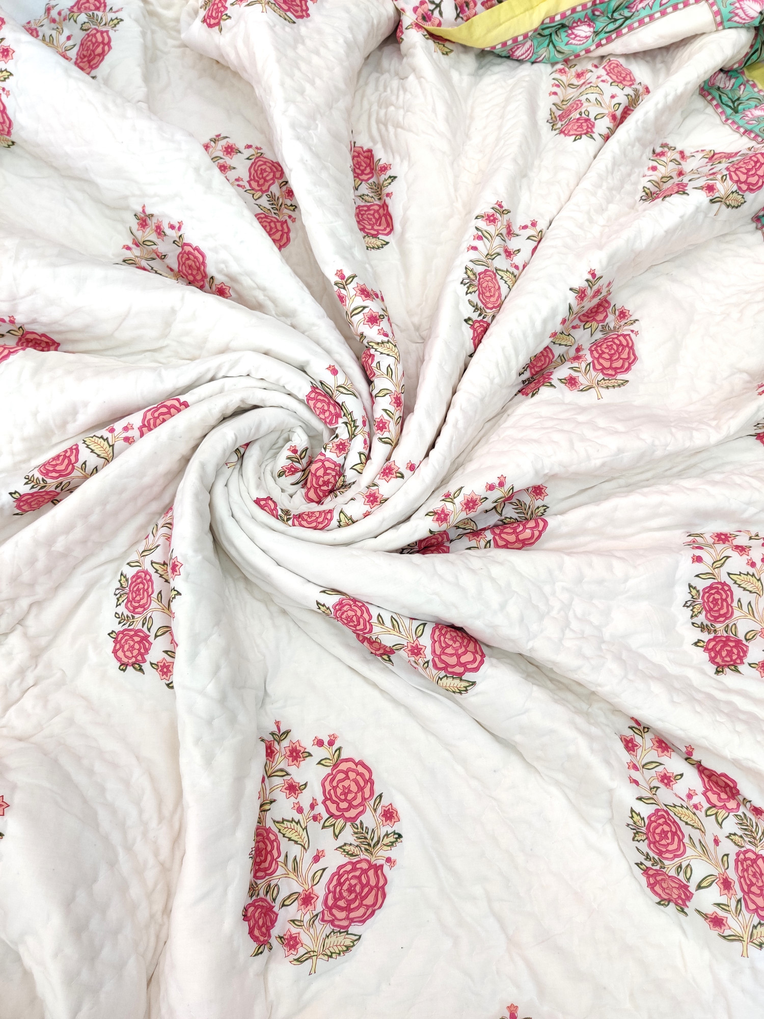 Hand Block Print Mulmul Quilt - Gulabi Soft Jaipuri Razai Double